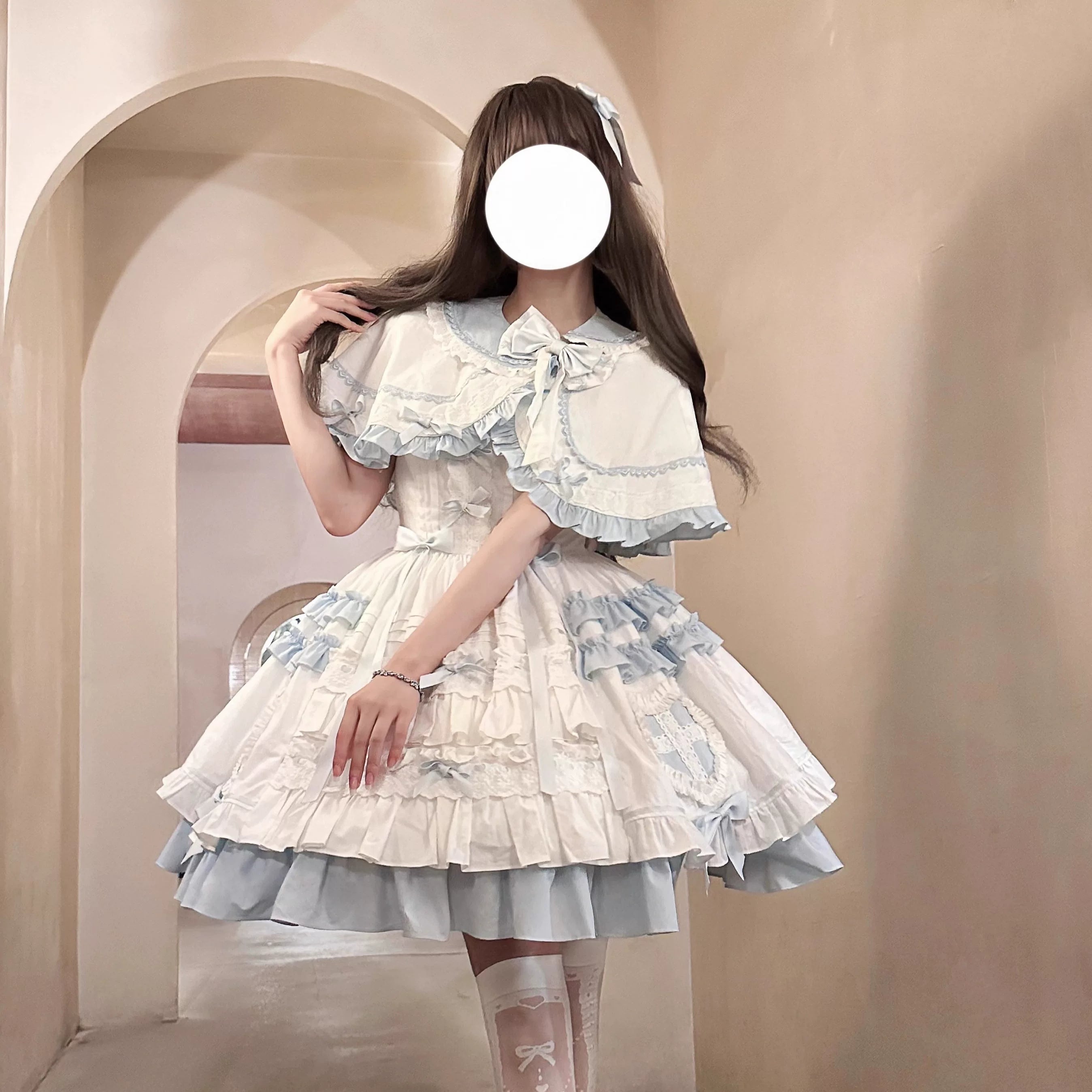 Showcase Doll - Doll-Like Sweet Lolita JSK Dress, Flounce Hem Cape 44446:808577
