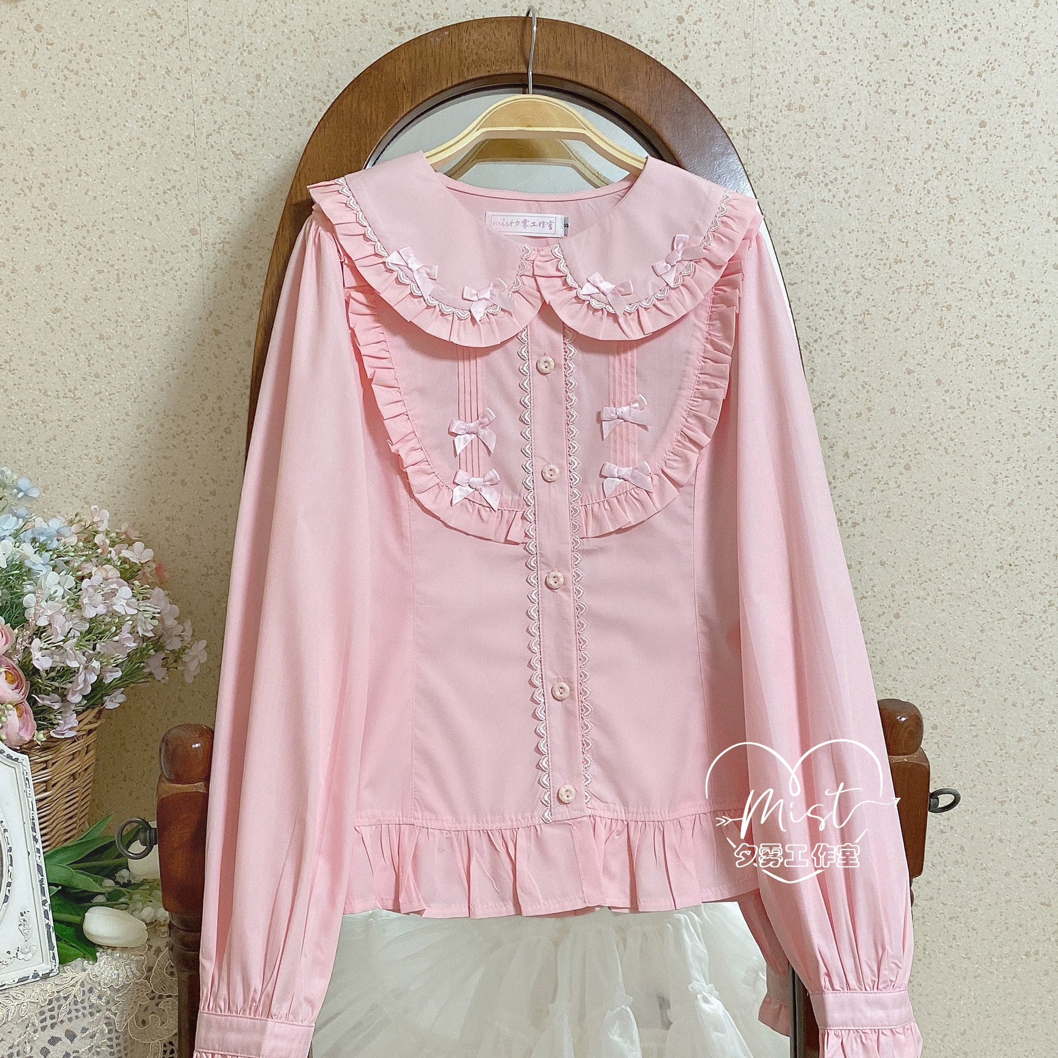 MIST - Sweet Lolita Blouse Doll Collar Lolita Shirt With Bubble Sleeve S Pink