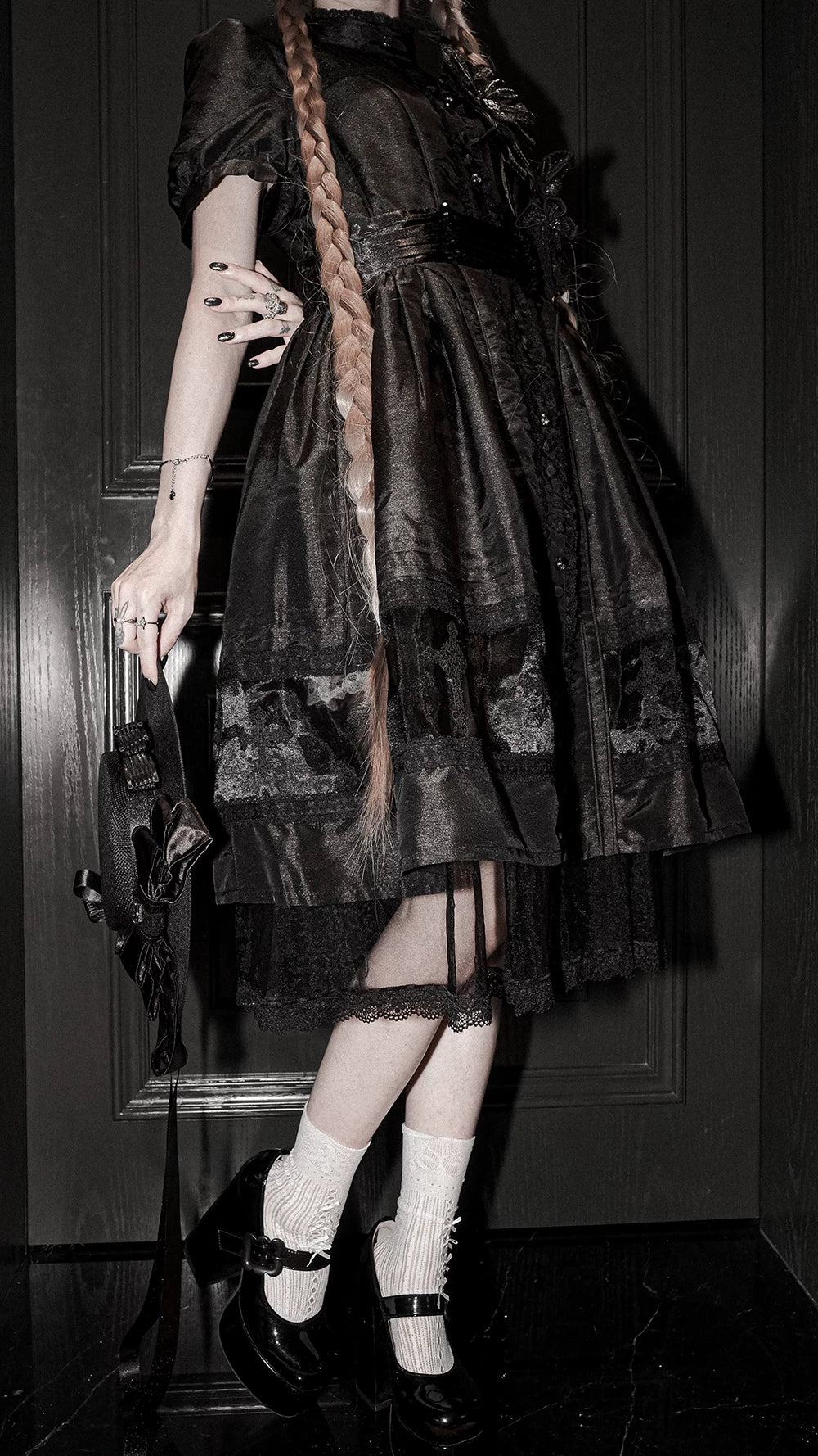 Ghost Orchid - Gothic Lolita OP Dress, Embroidered Cross