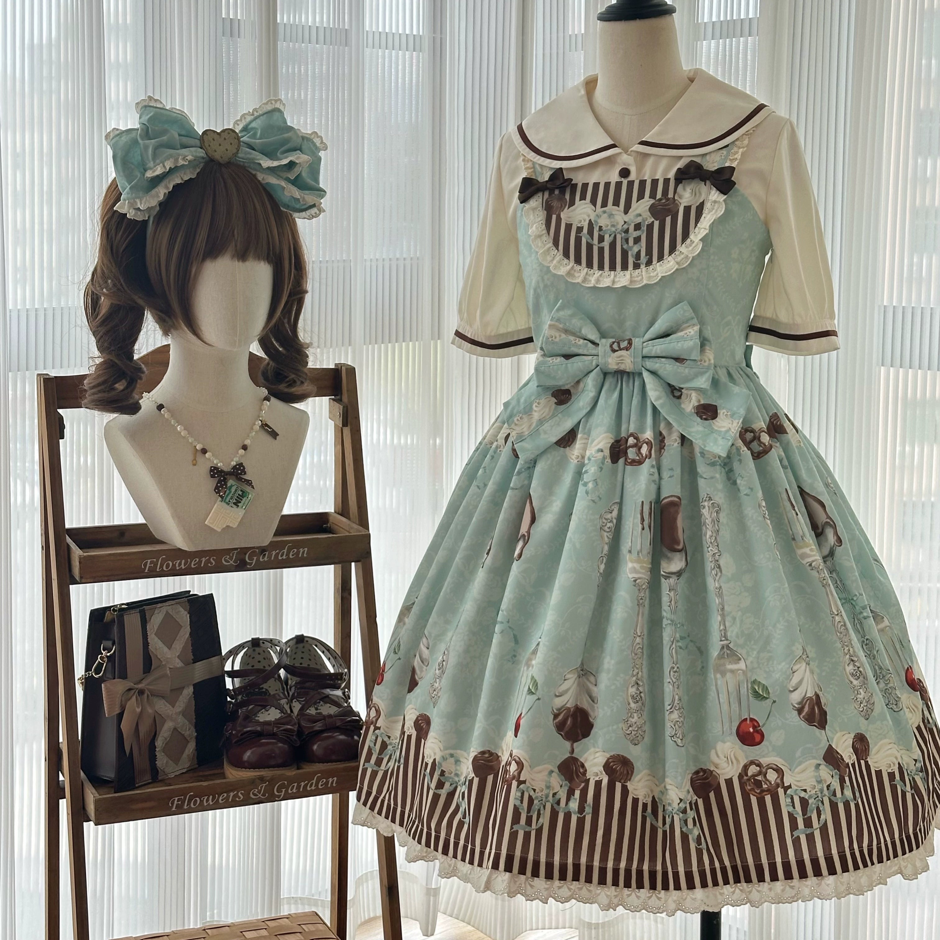 Sweet Dream Sheep - Sweet Dessert - Green Lolita Jumper Dress Lolita Headwear S Green JSK only