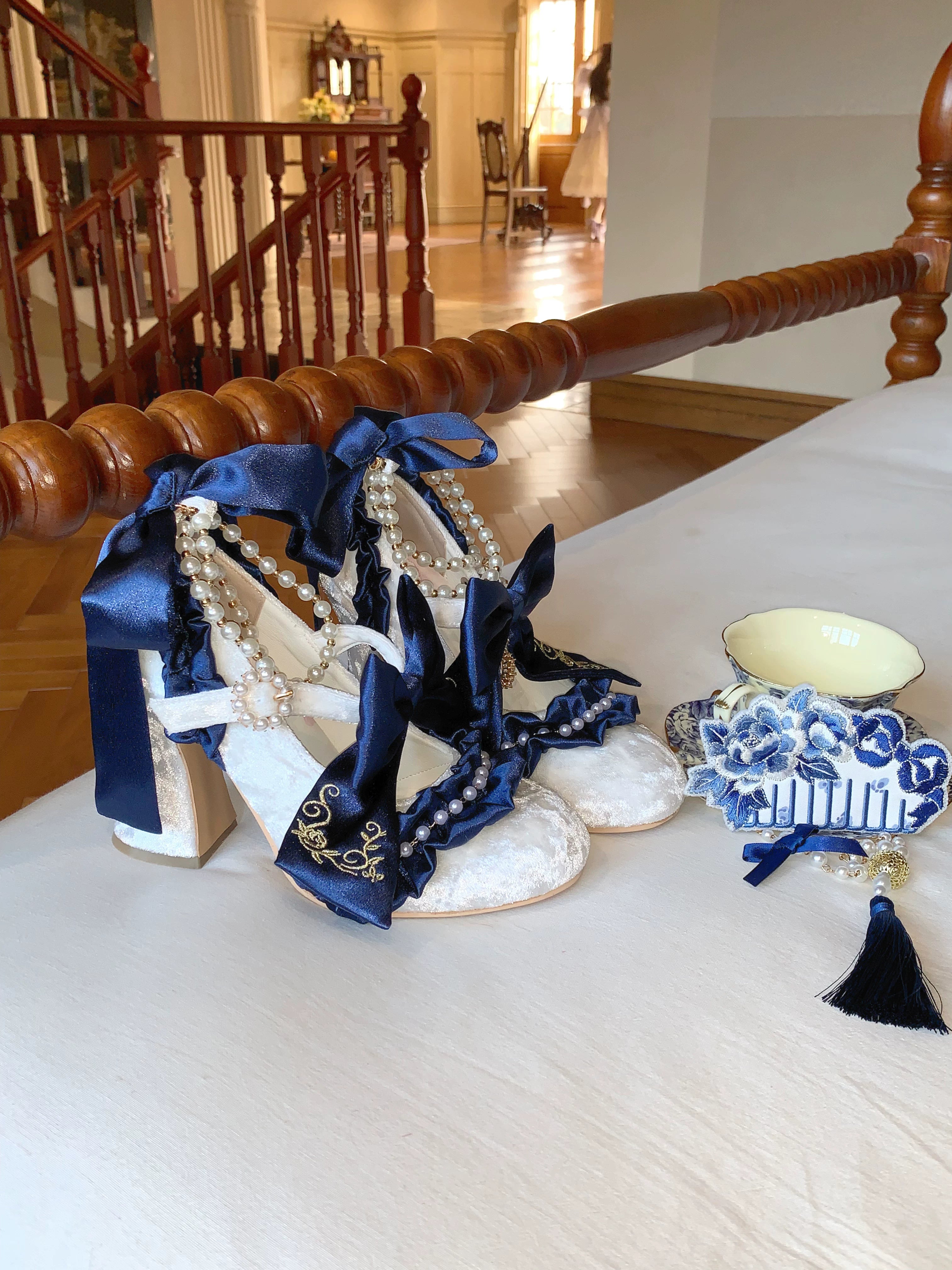 Ribbon Anthem - Wedding Classic Lolita Heels, Detachable Bow & Pearl Ribbon 44844:825873