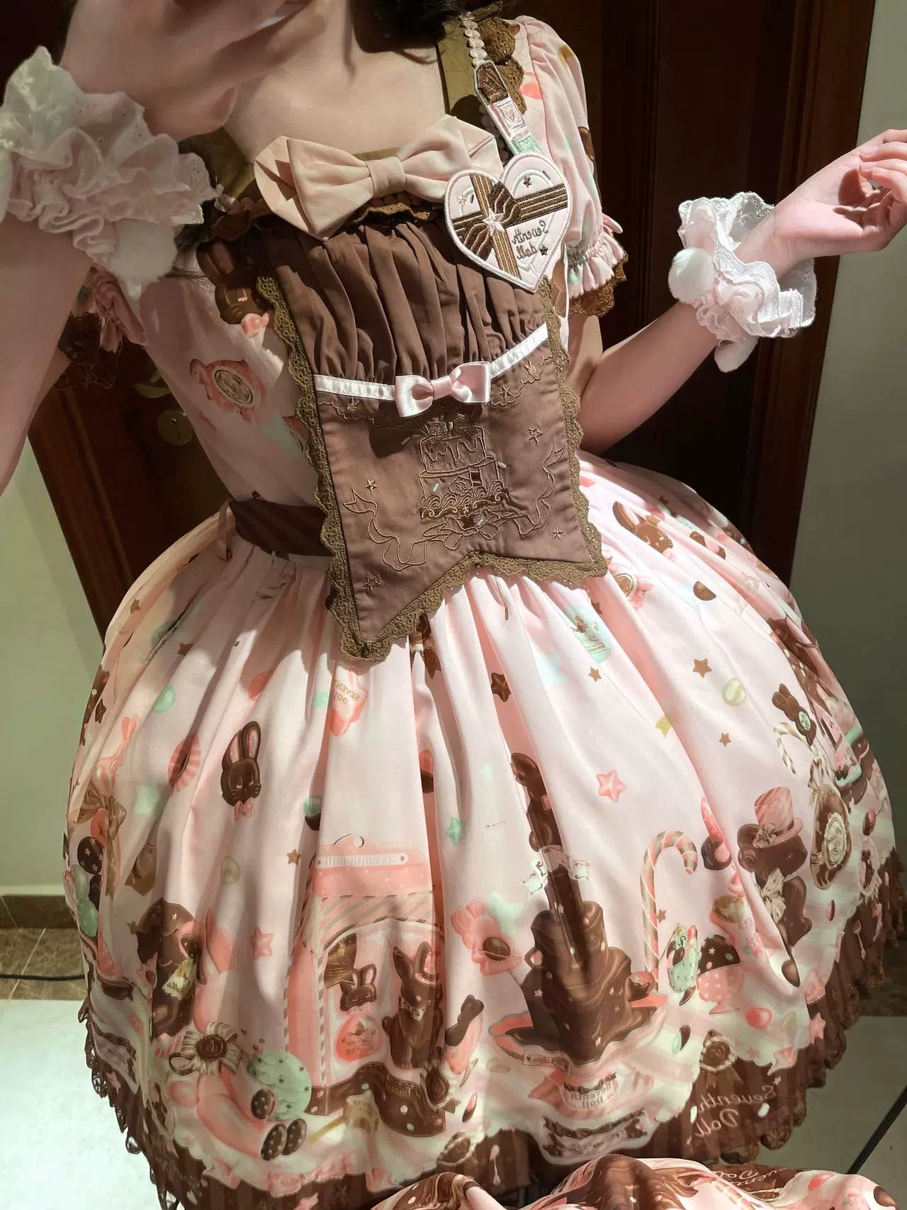 Chocolate Bunny - Printed Kawaii Lolita JSK, Short-sleeved Dress