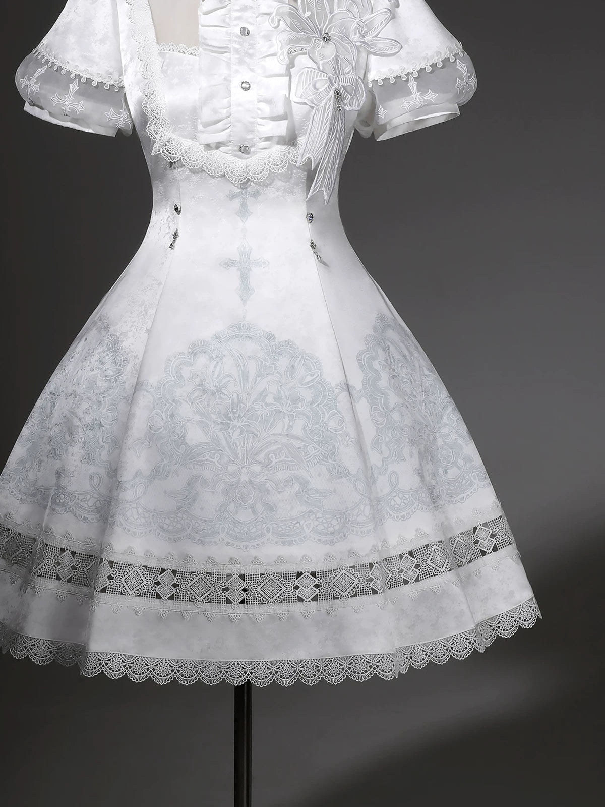 White Classic Lolita Printed OP Dress with Cross