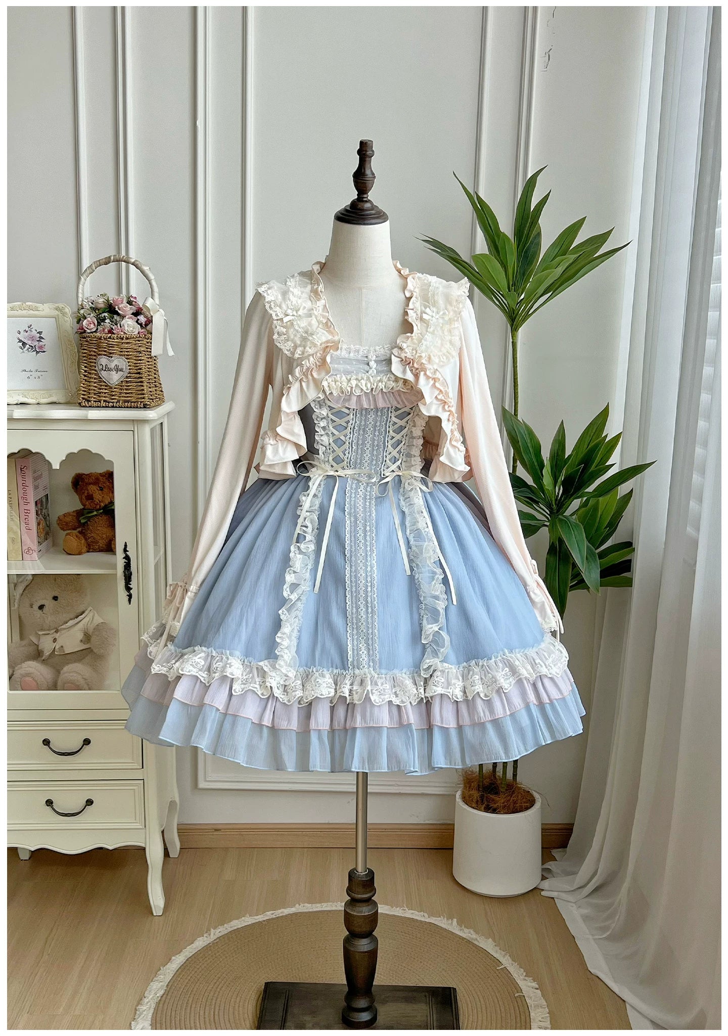 Island Diary - Classic Lolita Flutter Sleeve JSK Dress, Ruffled Lace 45533:855151