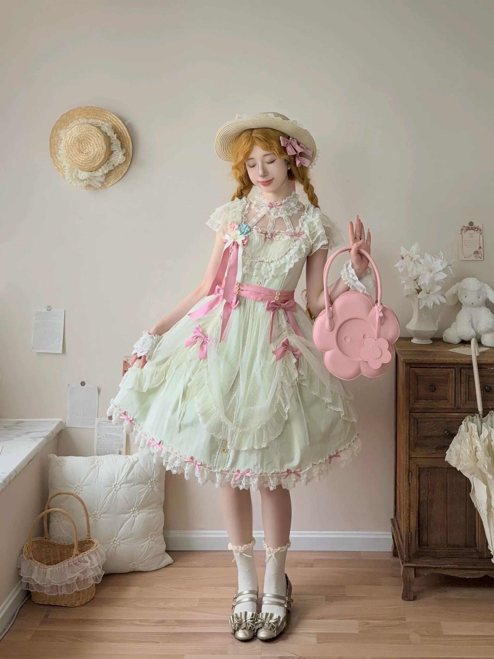 Uncle's Workshop - Fluttering Cherry Spring Strings - Cotton Sweet Lolita JSK Dress 42196:776678