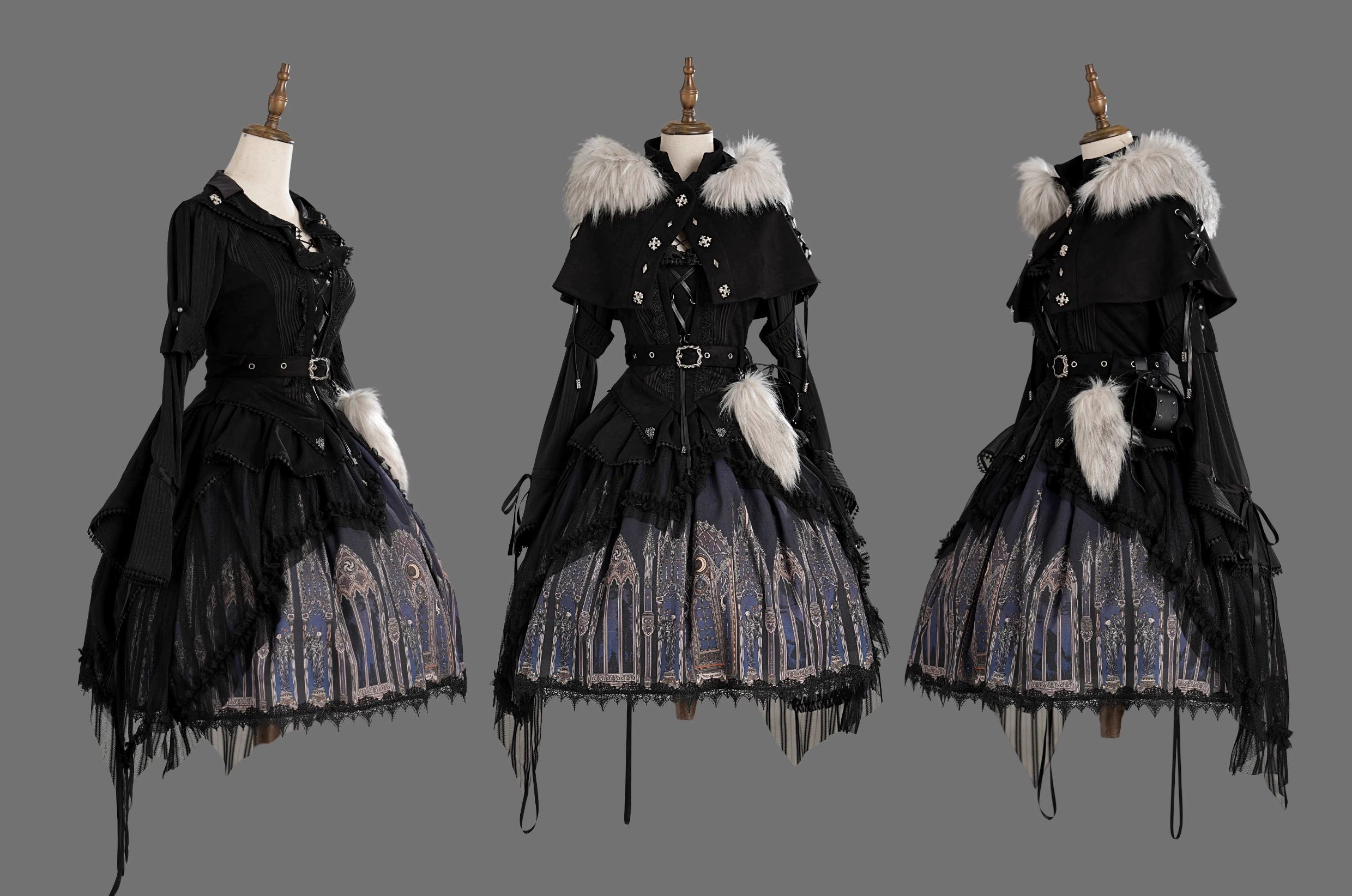Wuyuzhe - Wolf Hunter - Gothic Lolita SK Set Halter Overskirt Cape Vest
