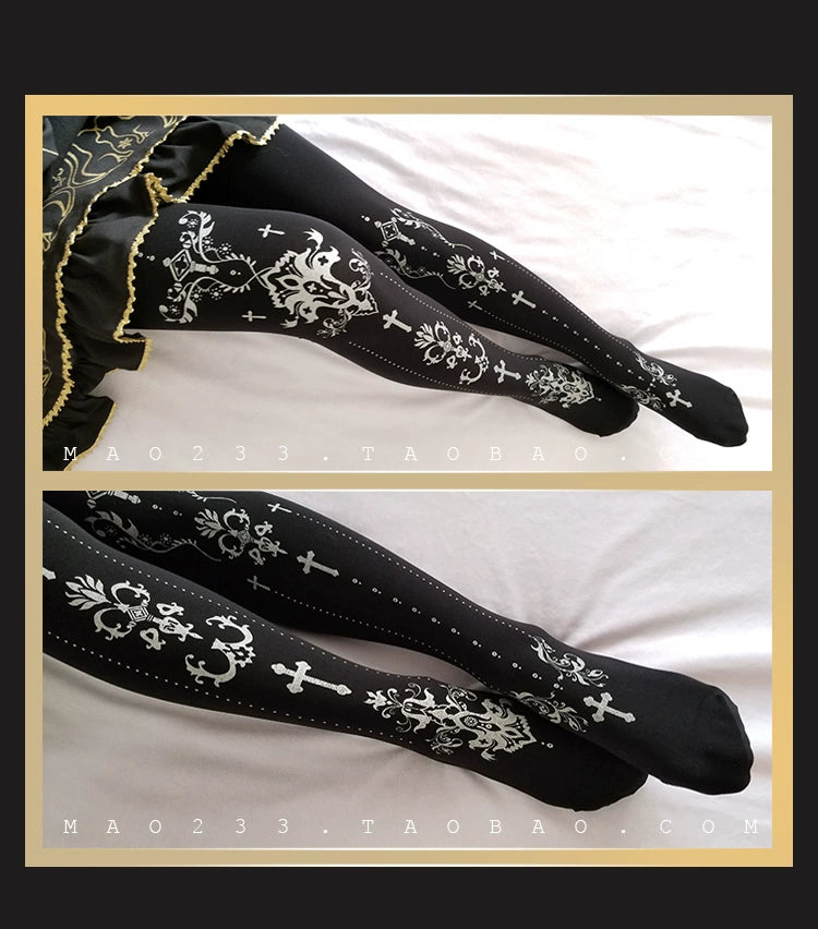 Wulala Mew~Elegant Lolita Pantyhose Daily Gold Foil Printing Tights 32880:403186