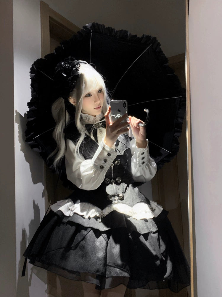 Letters from Unknown Star - Bloodline Duke - Gothic Lolita SK Suit Spider Web Vest and Blouse Vest + Blouse + SK S