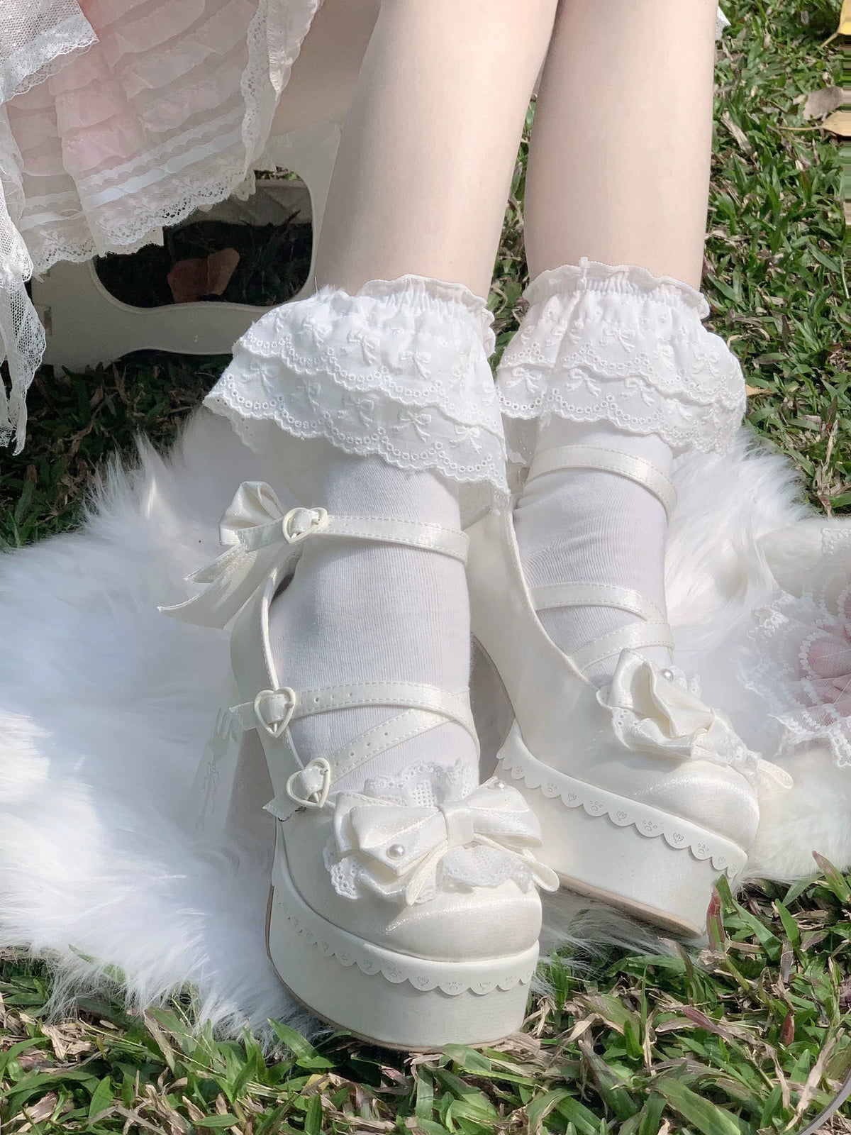 Tea Party Tale - Sweet Lolita Platform Heels, Bow Strap & Fork Embroidery 45905:867633