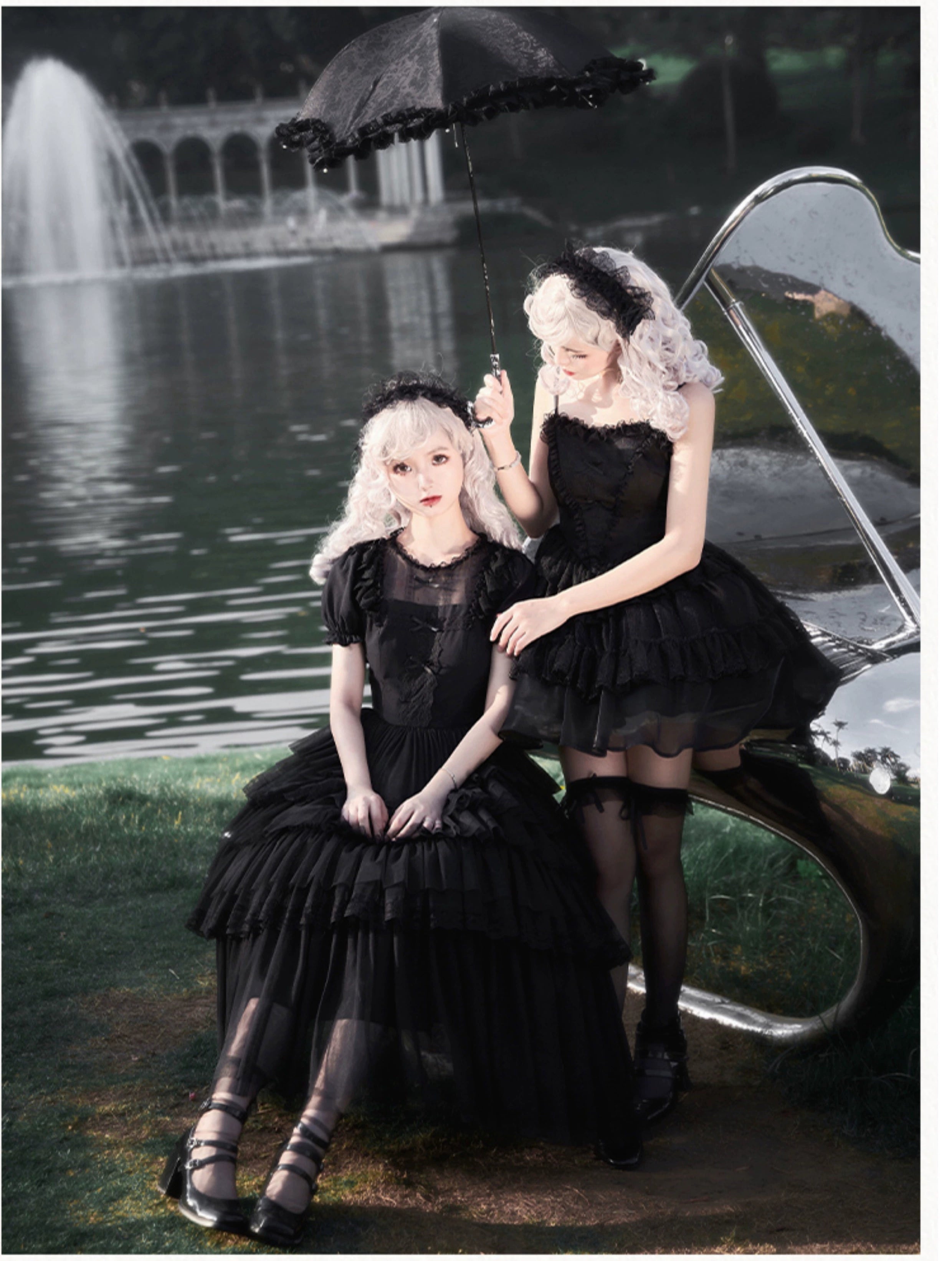 With PUJI - Ivory Tower Enhance - Elegant Lolita JSK Dress Tiered Drawstring OP 38798:601614