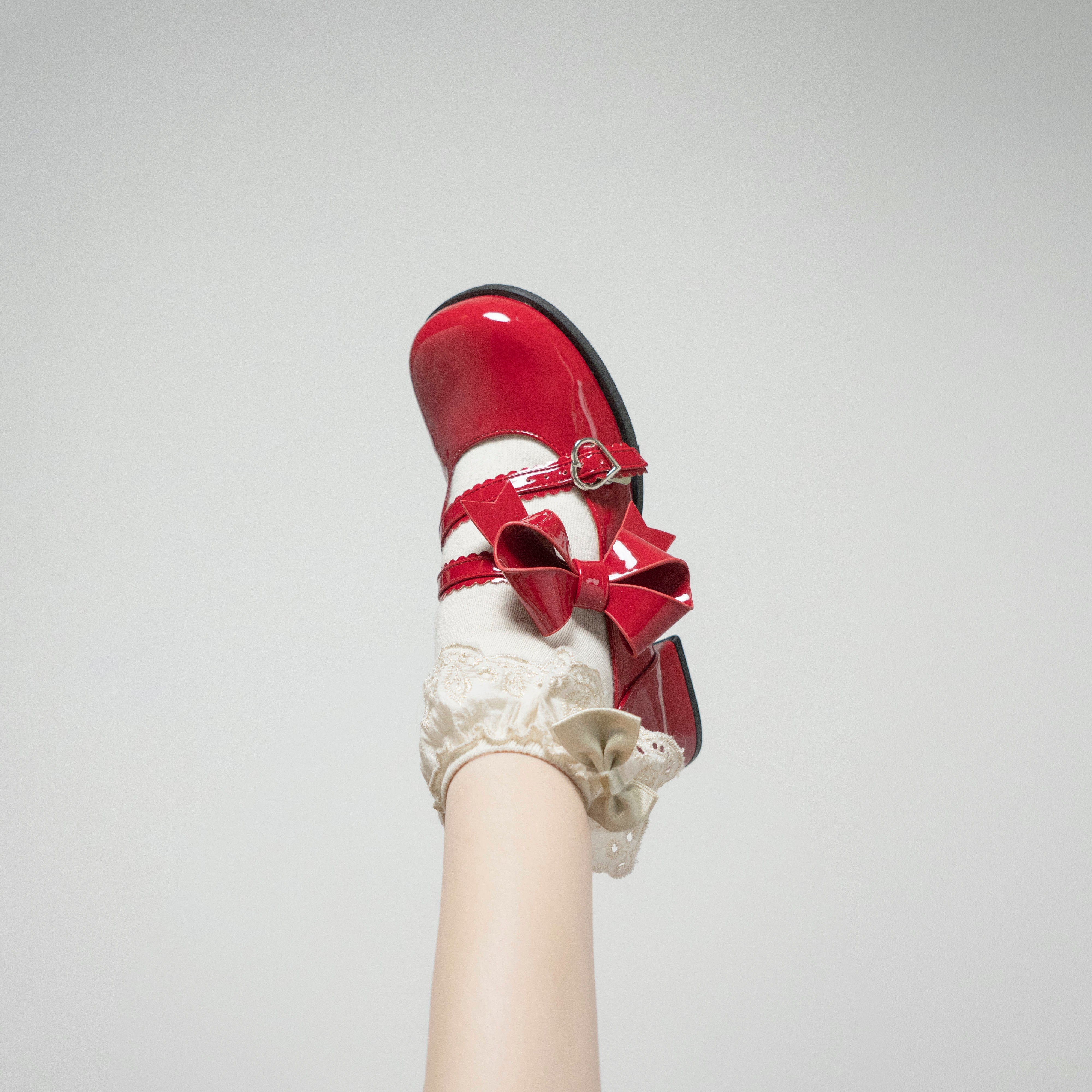 Dolly Doll~Apple Candy~Mary Jane Lolita Shoes Bow PU Low-Mid Heel Shoes 32682:408348