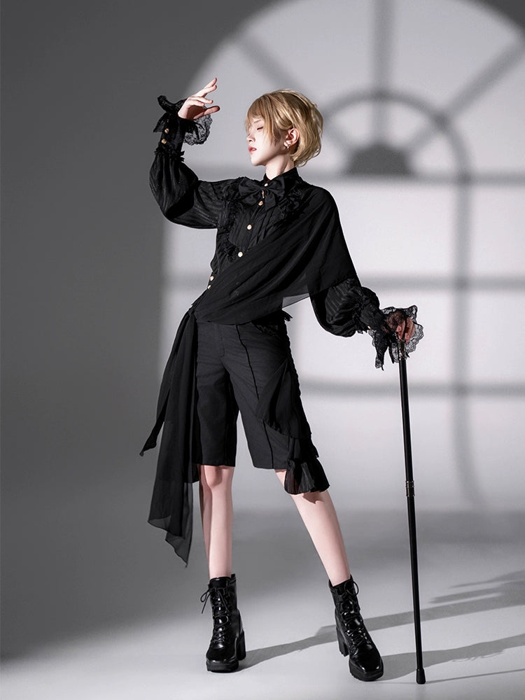 CastleToo - Eternal City - Black Ouji Lolita Pointed Collar Shirt Outfit