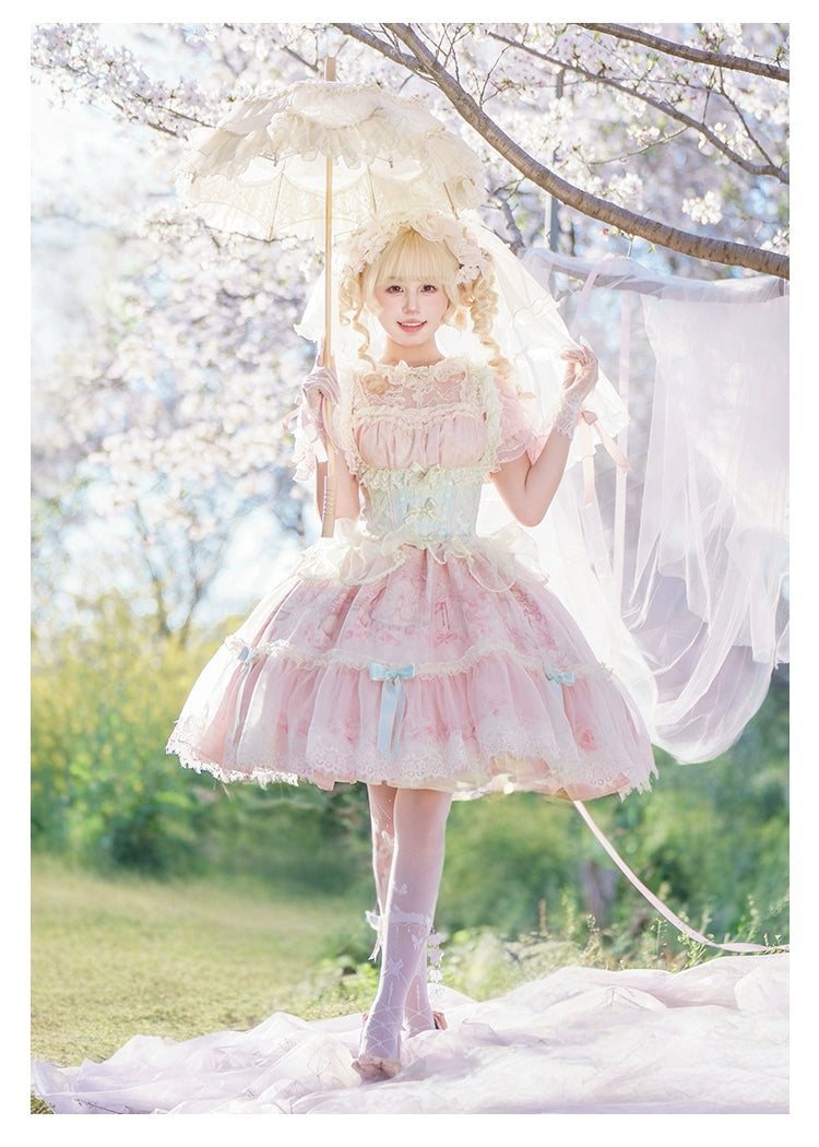 Spireme Cat - Wedding in Dream - Pink Sweet Lolita OP Dress, Detachable Corset