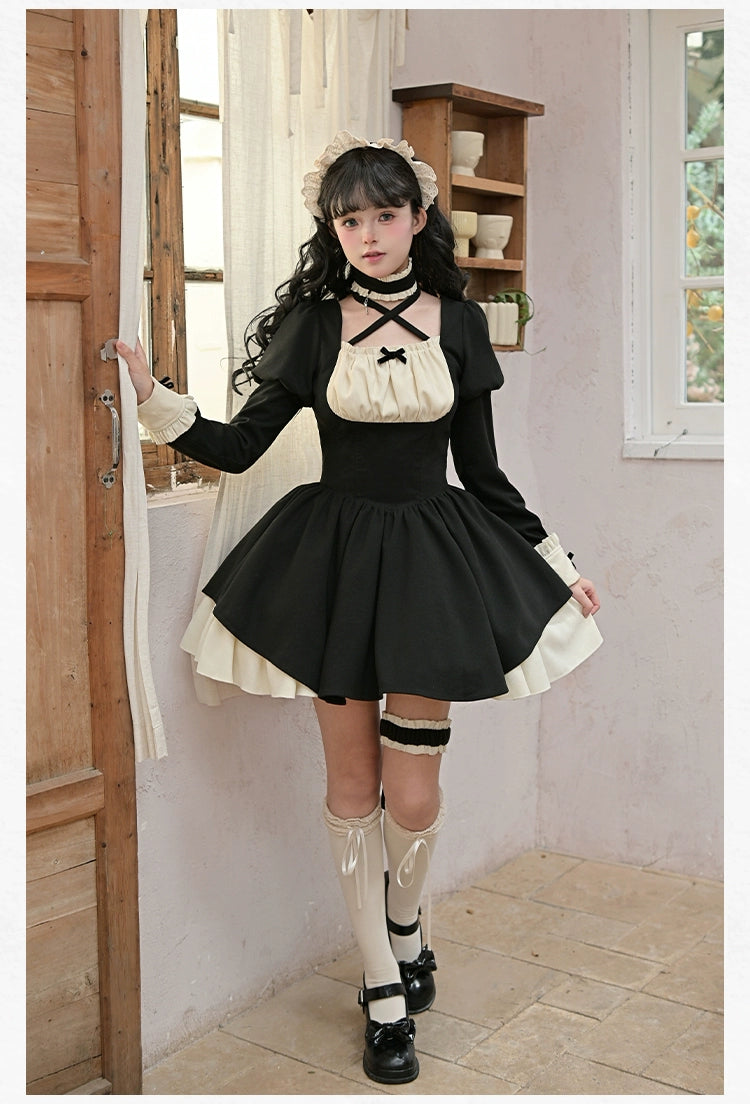 With PUJI - Suki - Maid Lolita OP Set, Detachable Apron, Juliet Sleeve