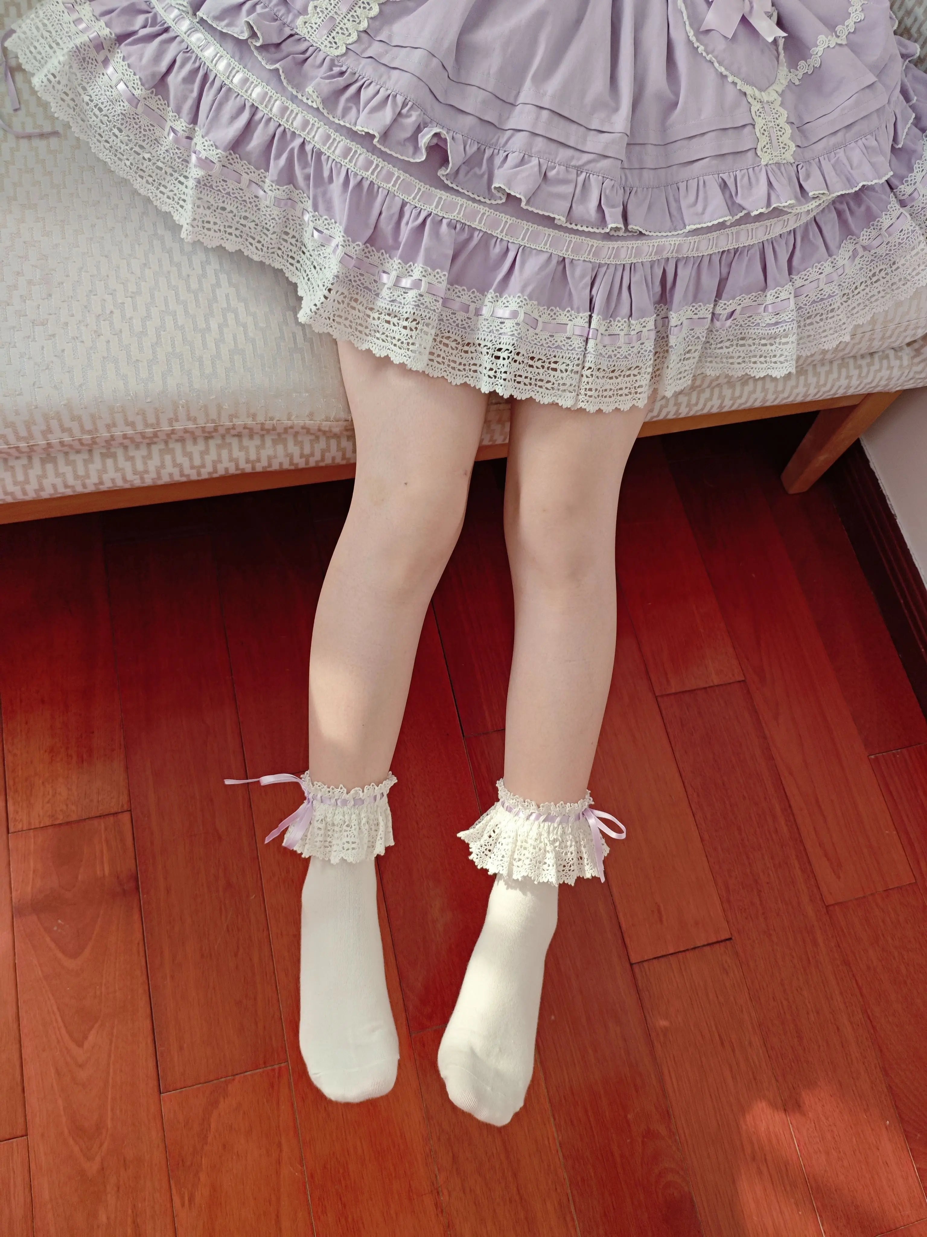 Cotton Old School Lolita White Socks with Colorful Ribbon Bows 45537:853904