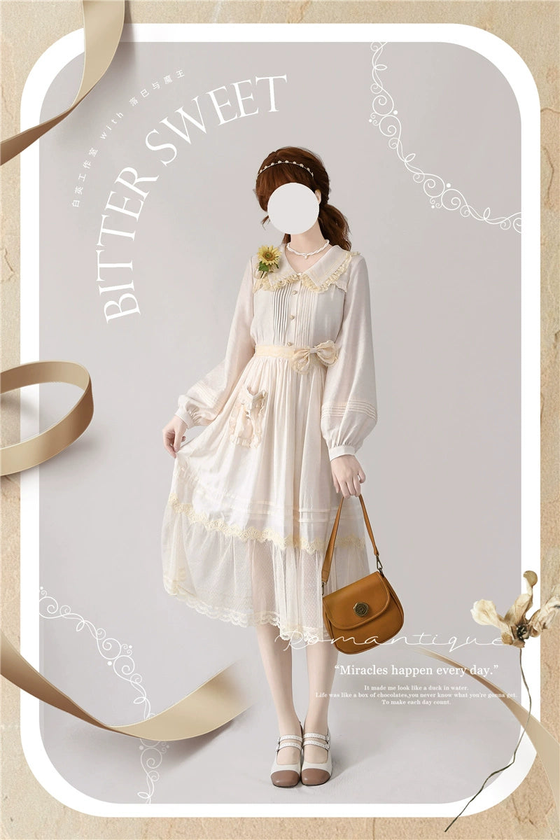 BitterSweet - Elegant Lolita Skirt Set V-neck Long Sleeve Shirt Beige S shirt