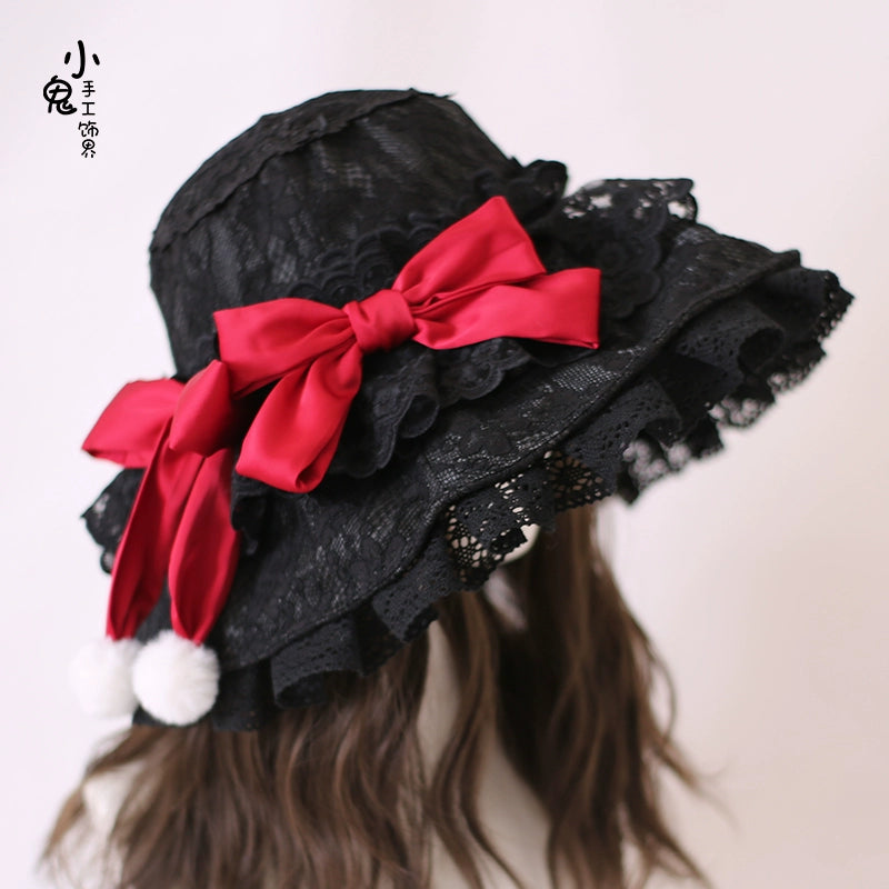 Xiaogui - Retro Lolita Hat Lace Handmade Doll Hat with Multicolor Bows