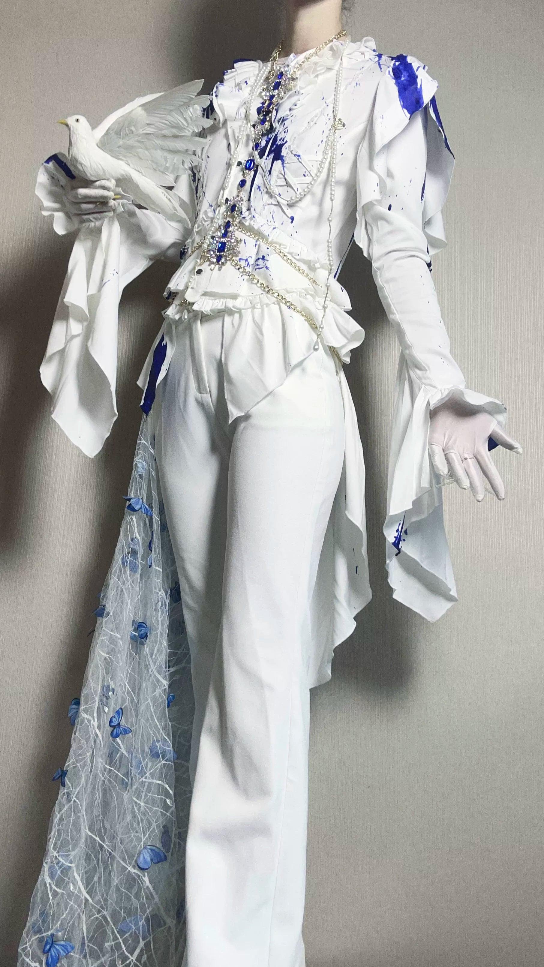 Echo of Deep Sea - Satin Ouji Lolita Trailing Blouse, Solid or Blood Stain Style 45666:857872