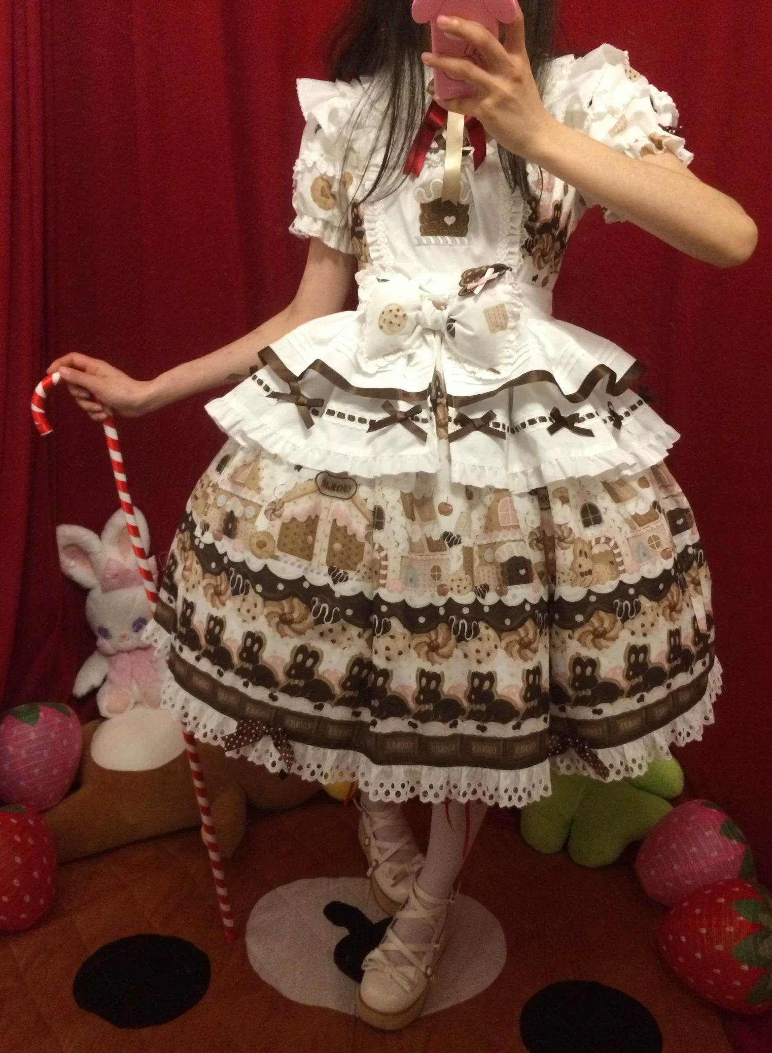Bunny Gingerbread House - Kawaii Lolita Printed OP Dress with Bows 45275:843169