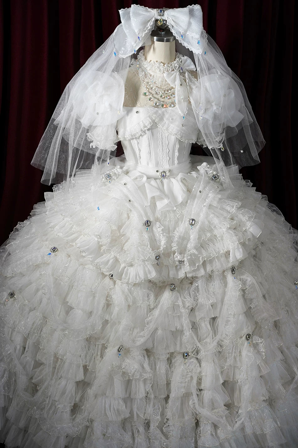 Moonlit Crystal Reverie - Wedding Sweet Lolita Top and Skirt Set, Fishbone Waist (L M S XL) 44831:829589