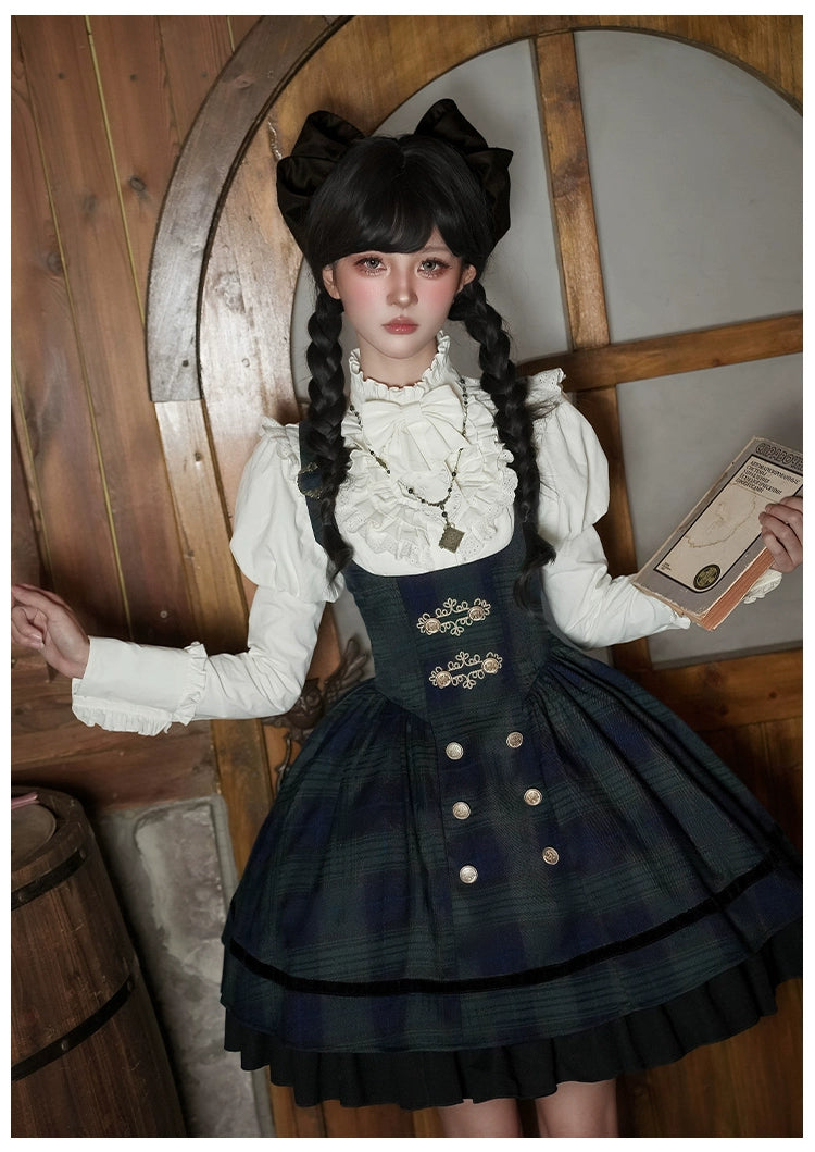 With PUJI - Berlin Souvenir - Plaid Preppy Style Lolita Bust Supporting JSK Outfit 43928:789953