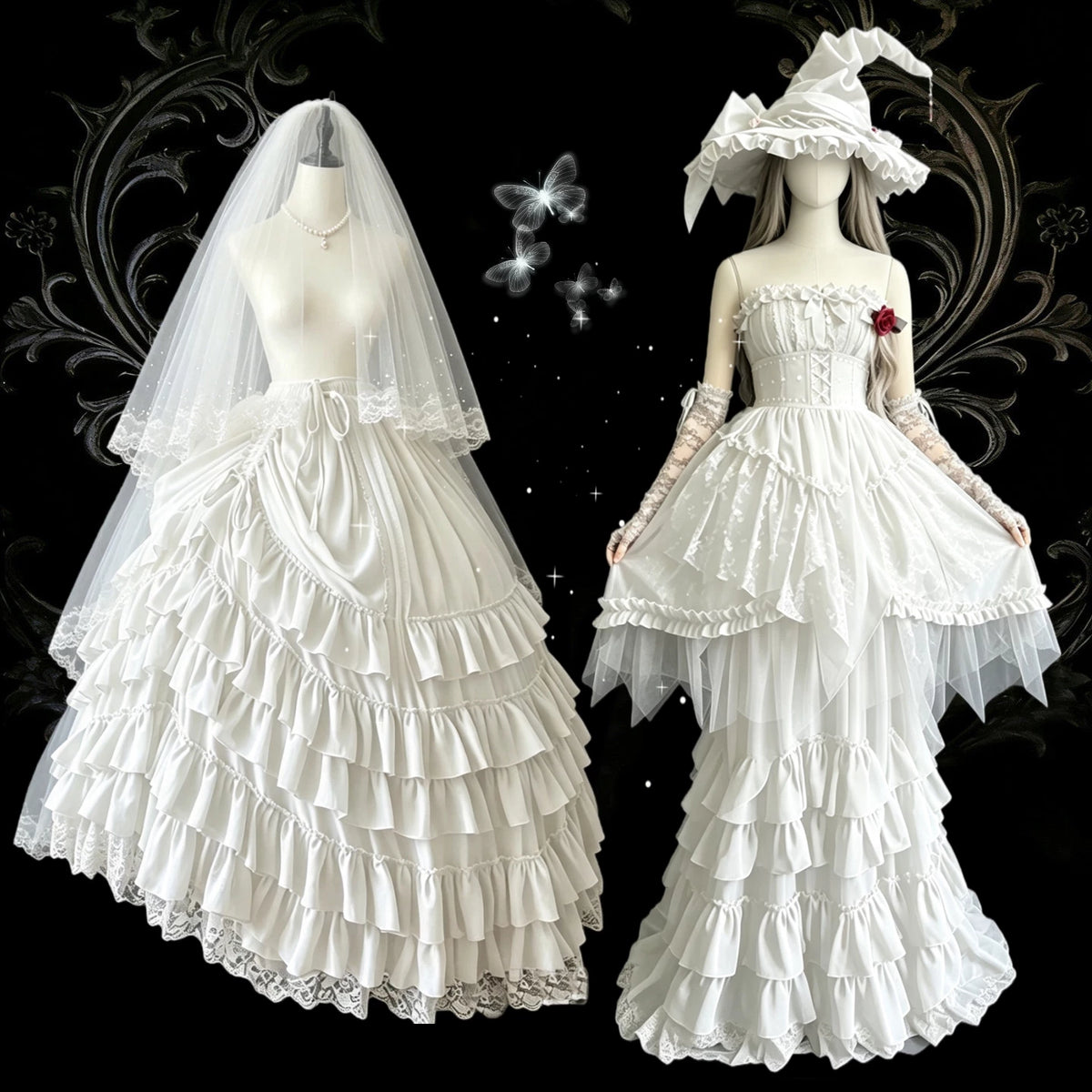 Wedding Lolita Long Volume Underskirt, Layered Ruffles 46117:875454