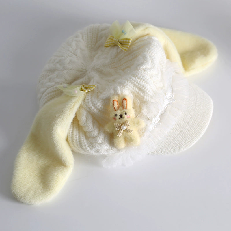 Xiaogui - Kawaii Lolita Baseball Cap Winter Plush Hat with Bunny Ears One Size Bunny Ear Hat
