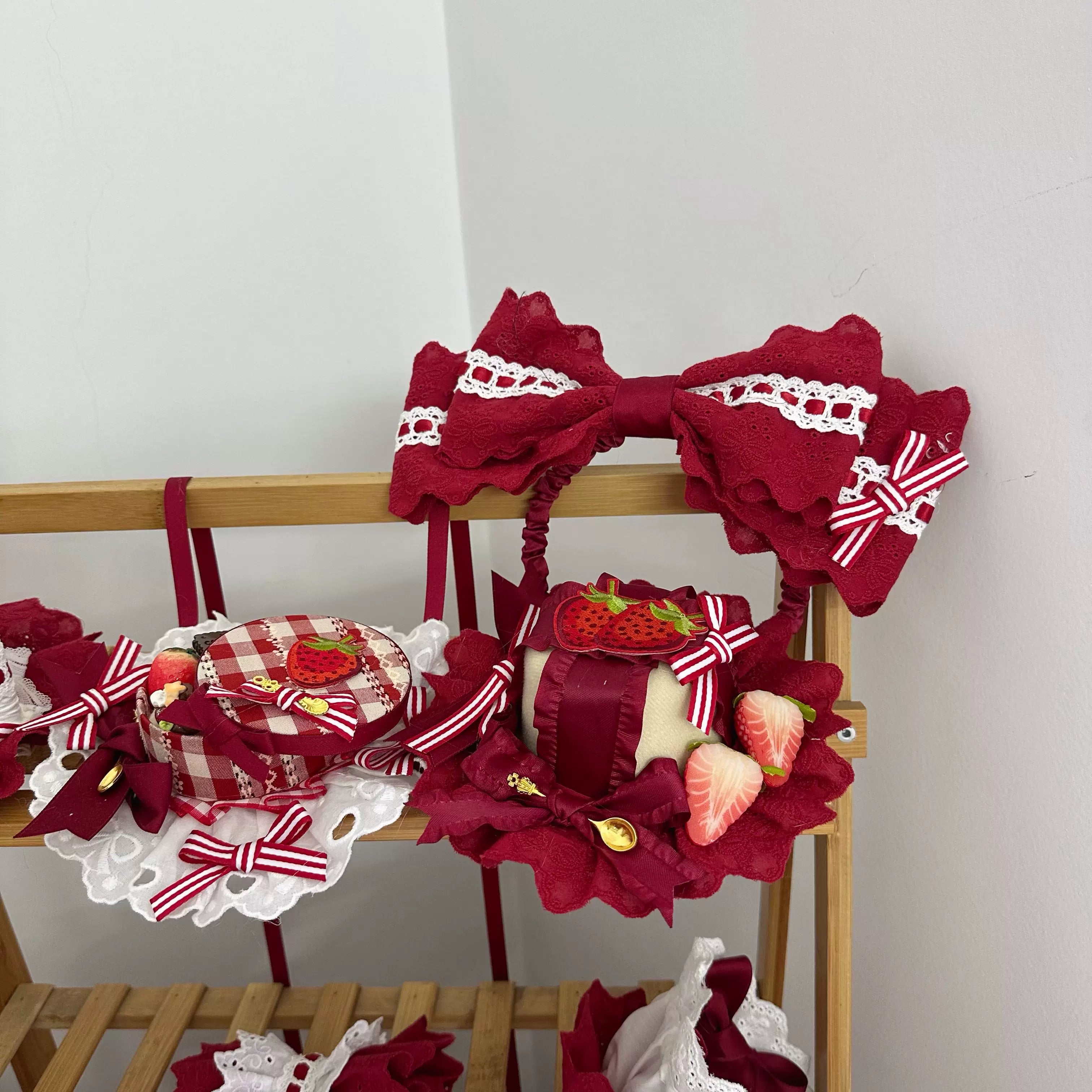 Sweet Lolita Headdresses, Strawberry, Ruffles & Bows
