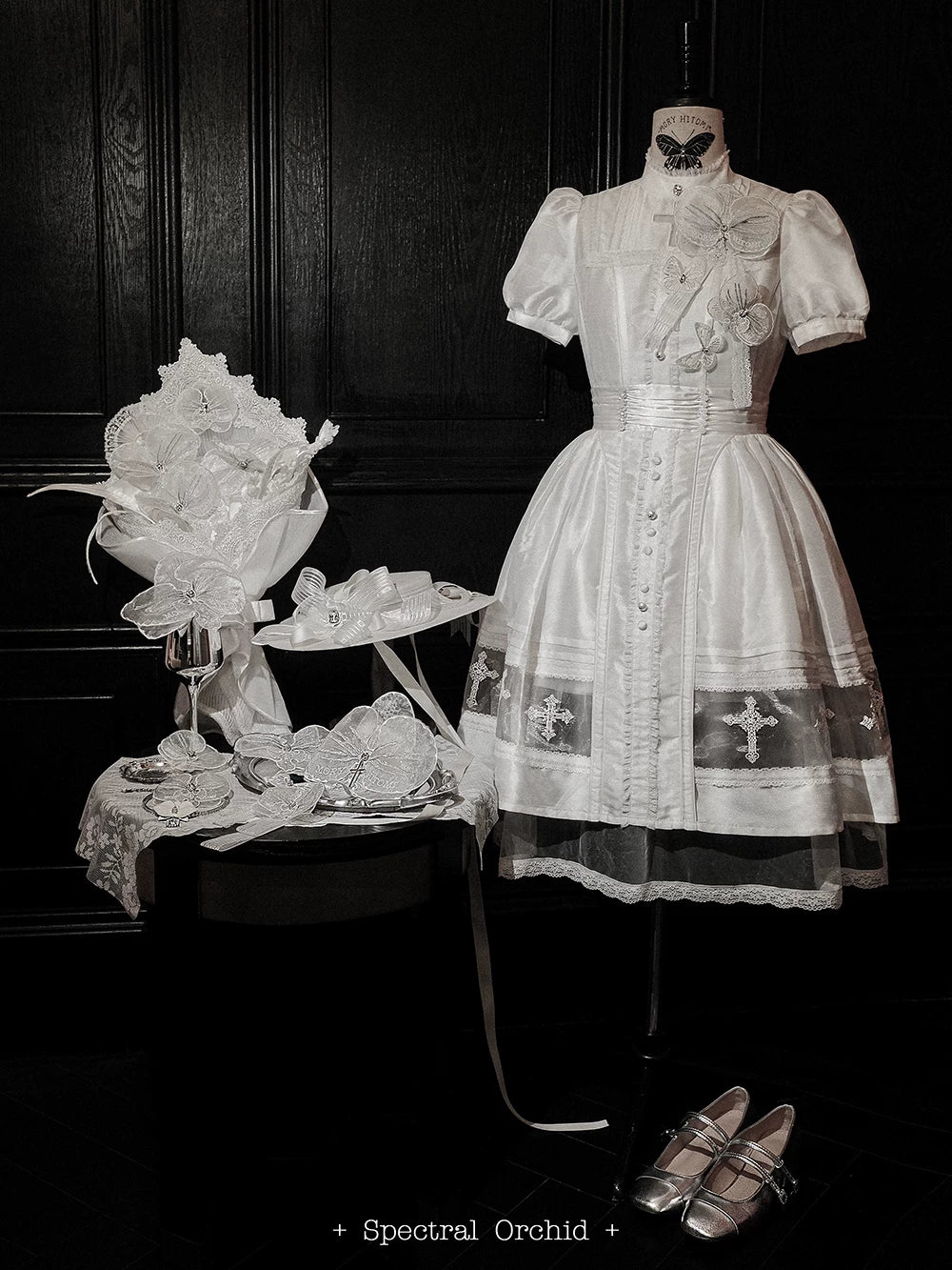 Ghost Orchid - Gothic Lolita OP Dress, Embroidered Cross 45137:835519