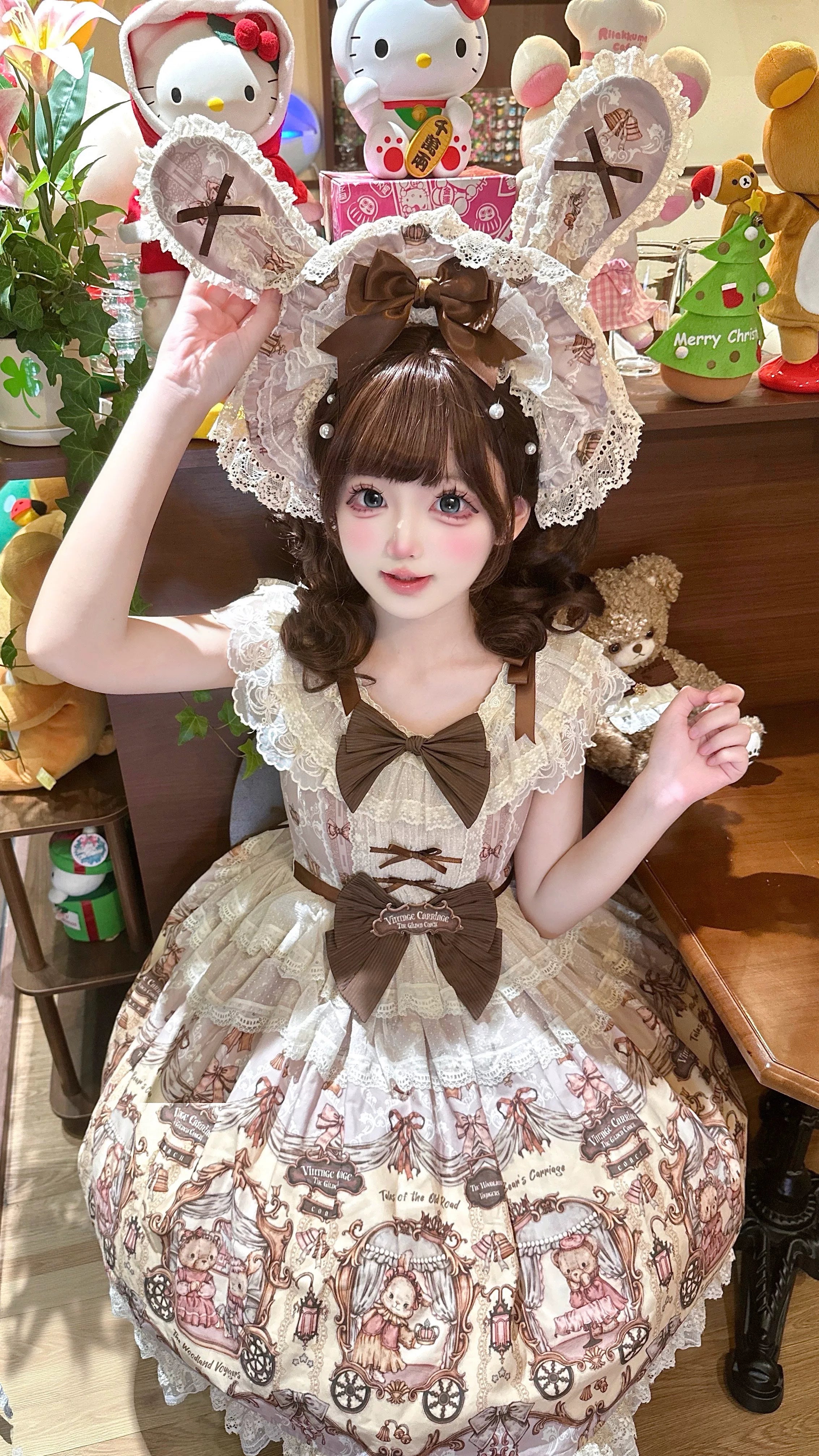 Bunny and Bear - Printed Sweet Lolita Dress, Lace and Bow Details