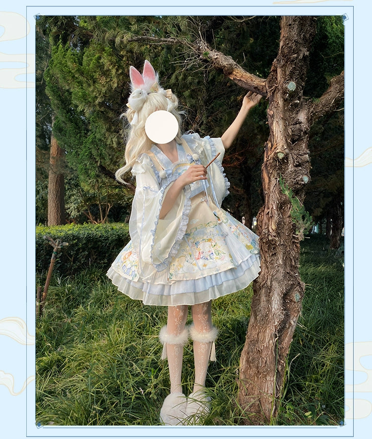 YingLuoFu - Laurel - Kawaii Han Lolita Jumper Dress Rabbit Print