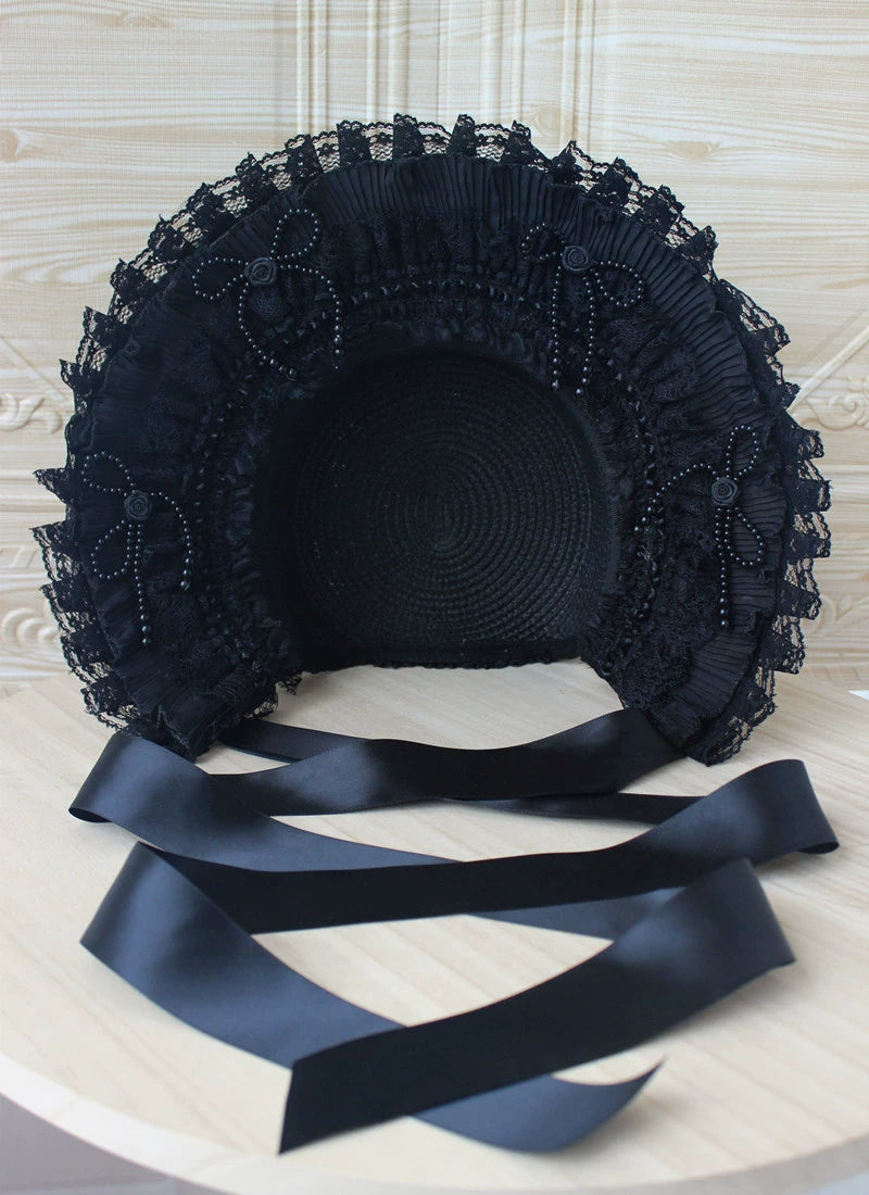 (BFM)Deer Girl~Gothic Lolita Handmade Bonnet with Bows and Beads 34420:461716