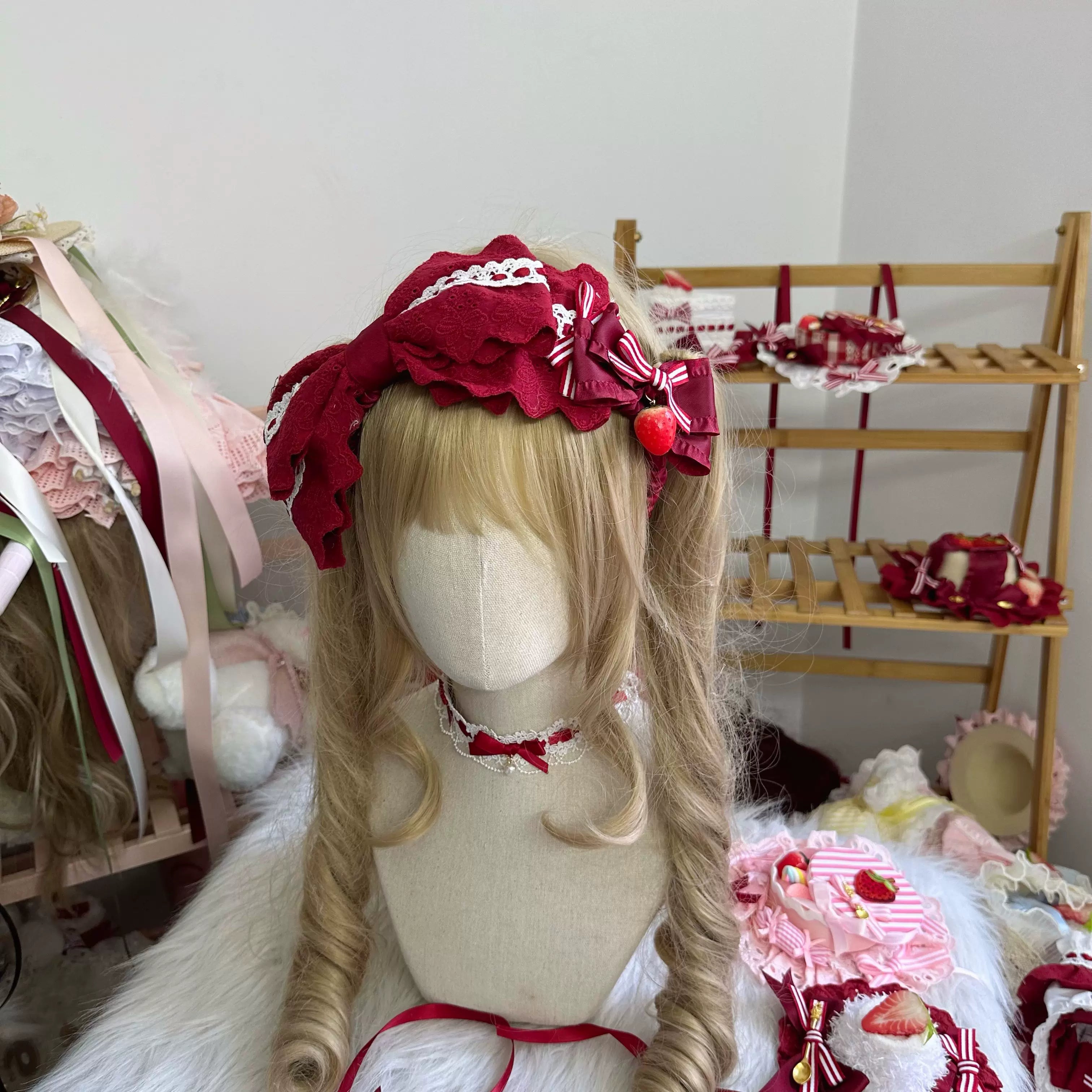 Sweet Lolita Headdresses, Strawberry, Ruffles & Bows