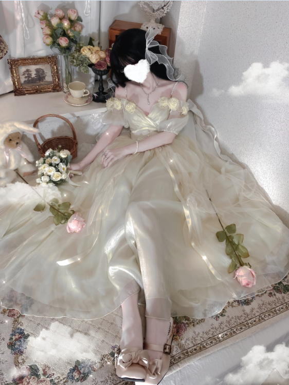 Meowing and fruity - Miss Dael Fairy Lolita OP Dress S Ivory Long Dress