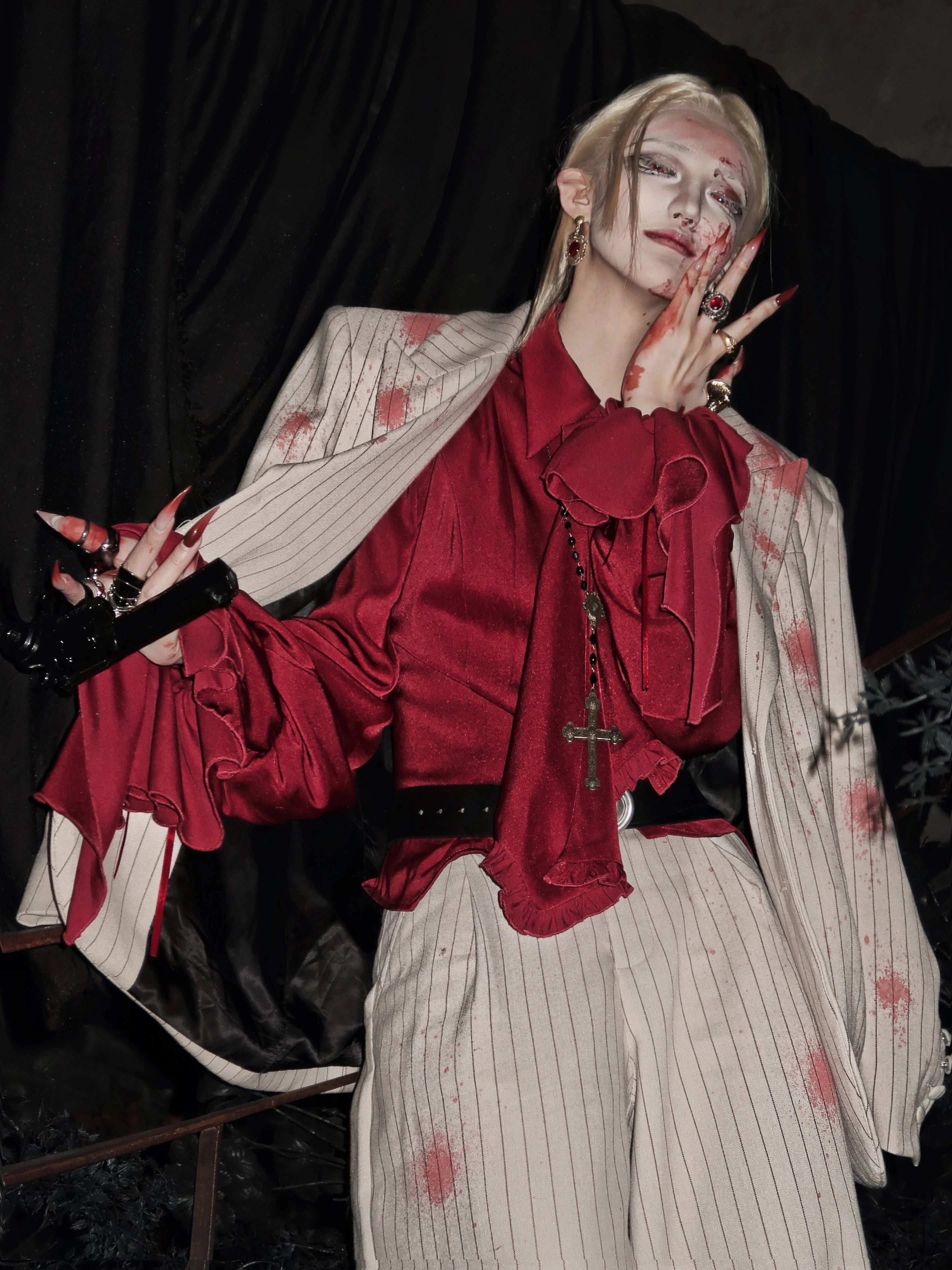 Moon Knight - Ouji Lolita Lantern Sleeve Blouse, Detachable Cuffs