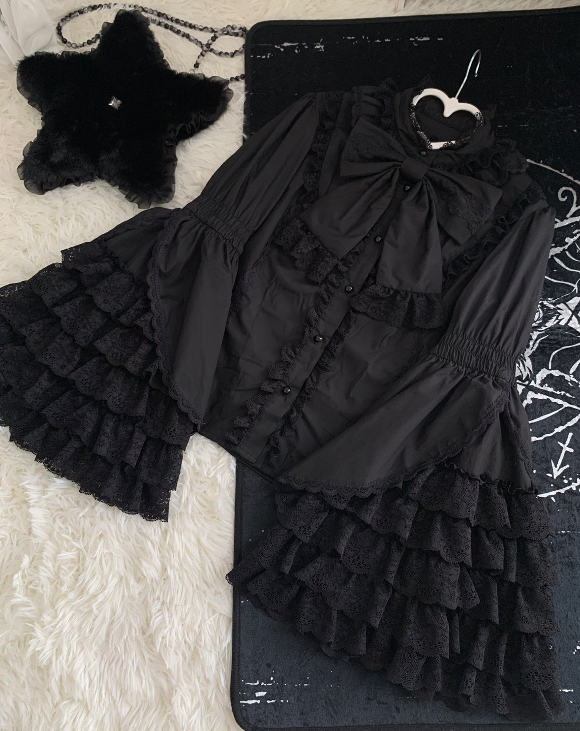 Plum Tree - Liliya's Secrets - Cotton Lolita Shirt Princess Sleeve Gorgeous Lolita Blouse XS black