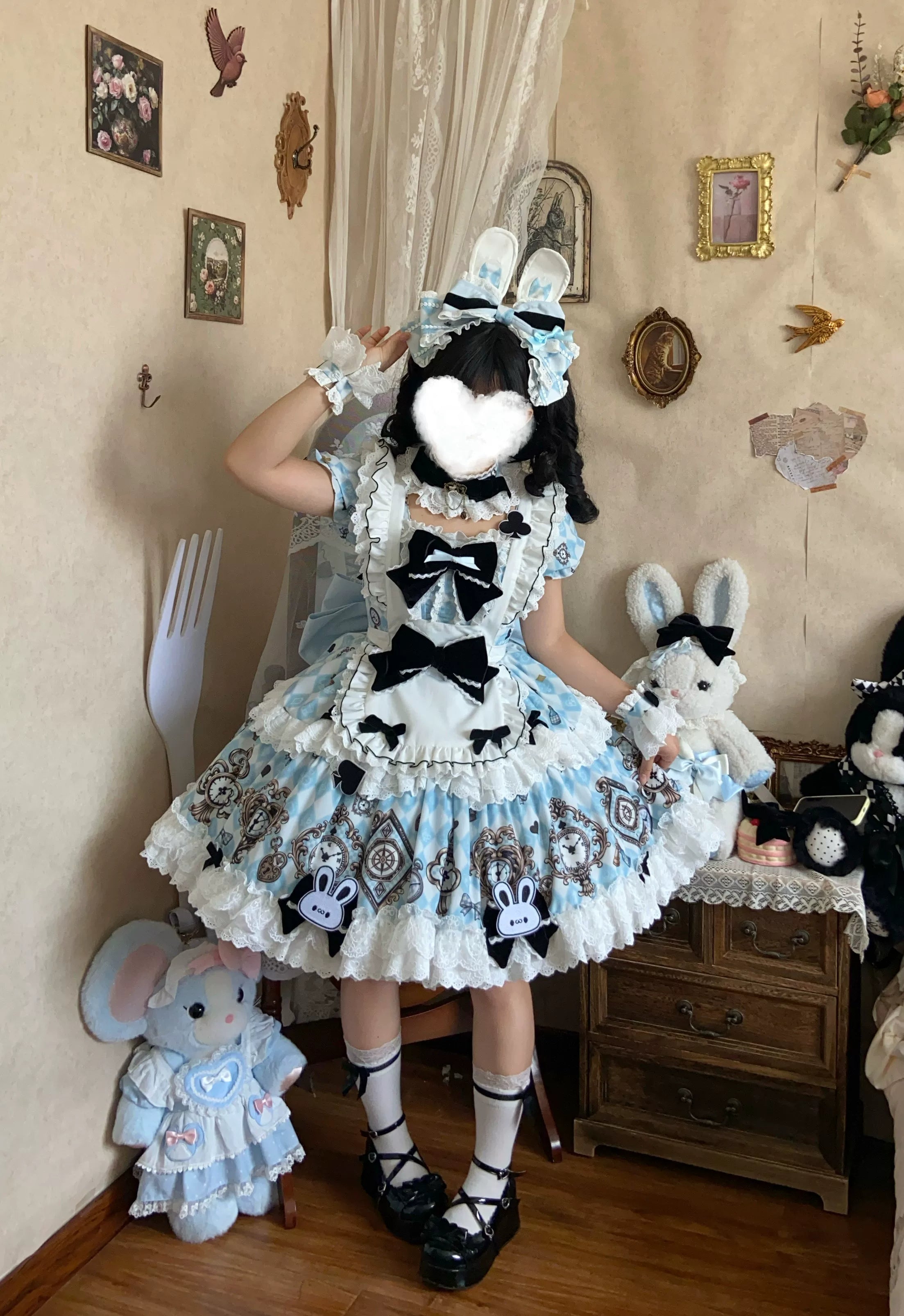 Unnamed Journey - Sweet Lolita Argyle Printed OP Dress with Bunny Details 45510:850384