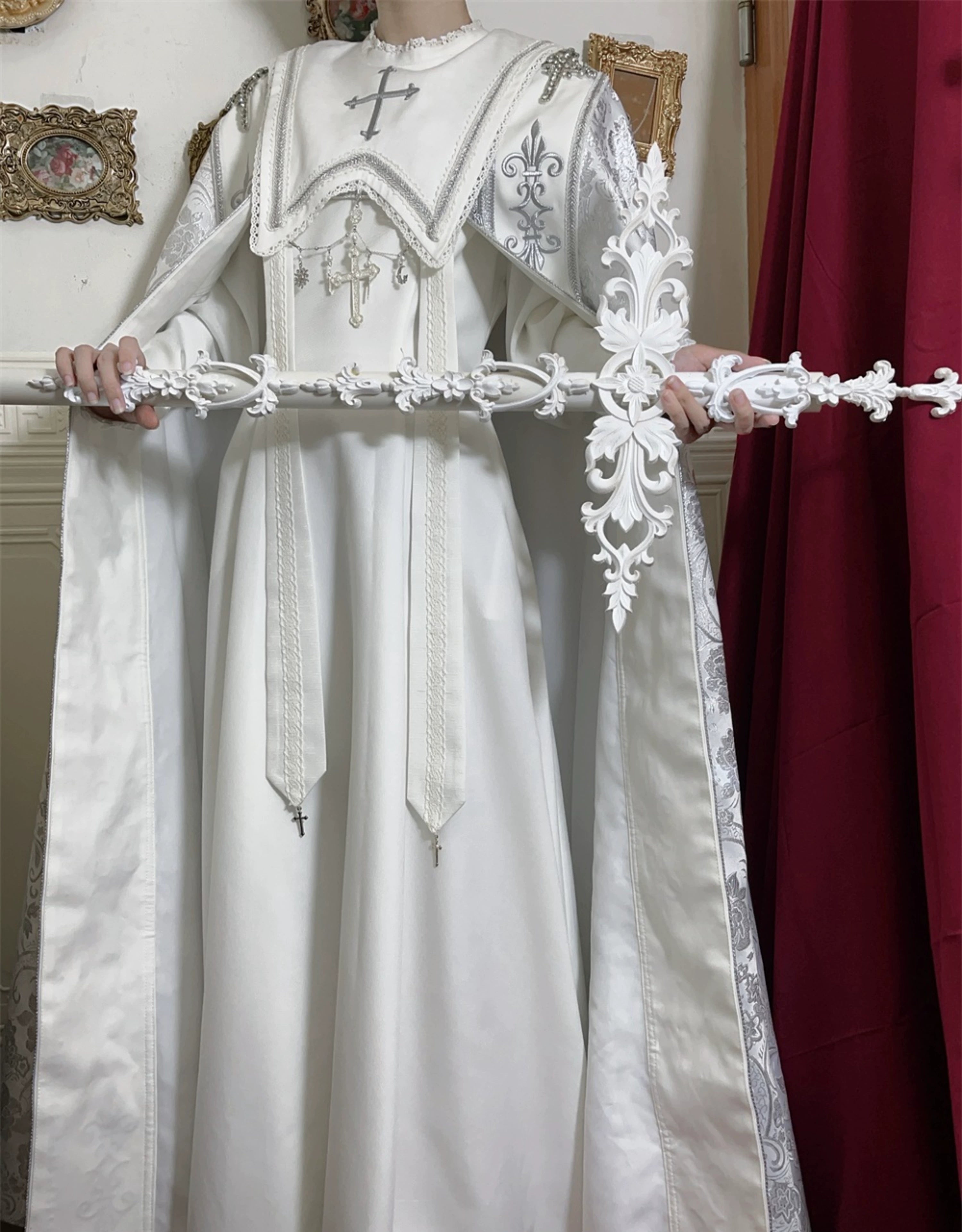 LeMiroir - Moonlit Prayer - Long Nun Lolita Bishop Cape, Cross Details