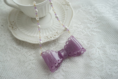 (Buyforme)Cat Tea Party~ Sweet Lolita Bow Ring and Necklace purple necklace  
