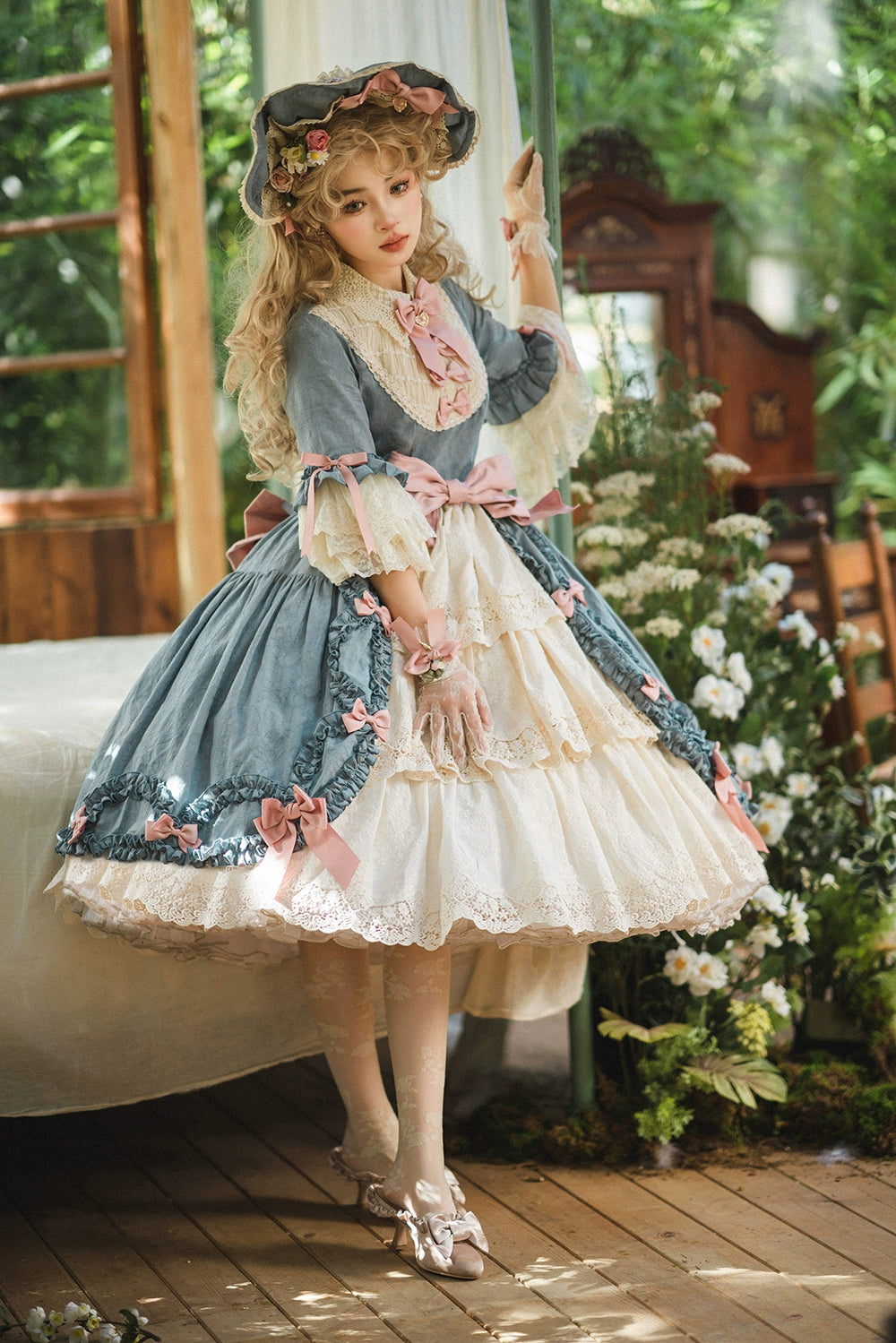 Miss Point~Lilyka Garden~Classic Lolita OP Dress Set Elegant Floral Wall Princess Sleeve 38832:606288