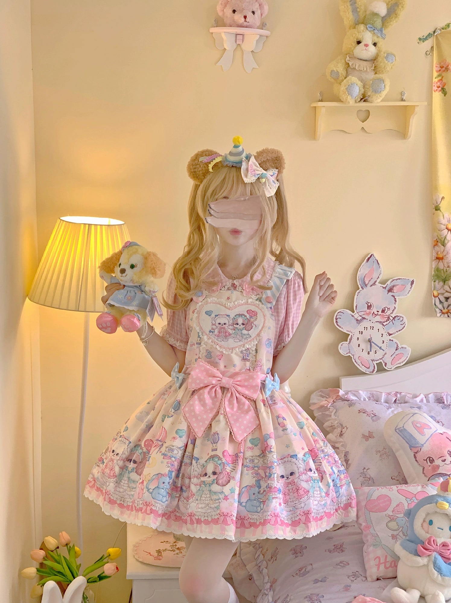 DreamWhale - Puppy Parks - Sweet Lolita Kawaii Puppy Lolita Salopette S light yellow