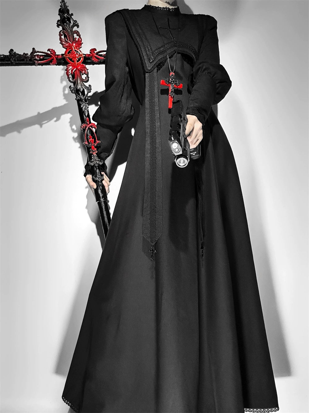 LeMiroir - Moonlit Prayer - Mutton Sleeve Nun Lolita OP Dress, Gathered Sleeve 43660:782535