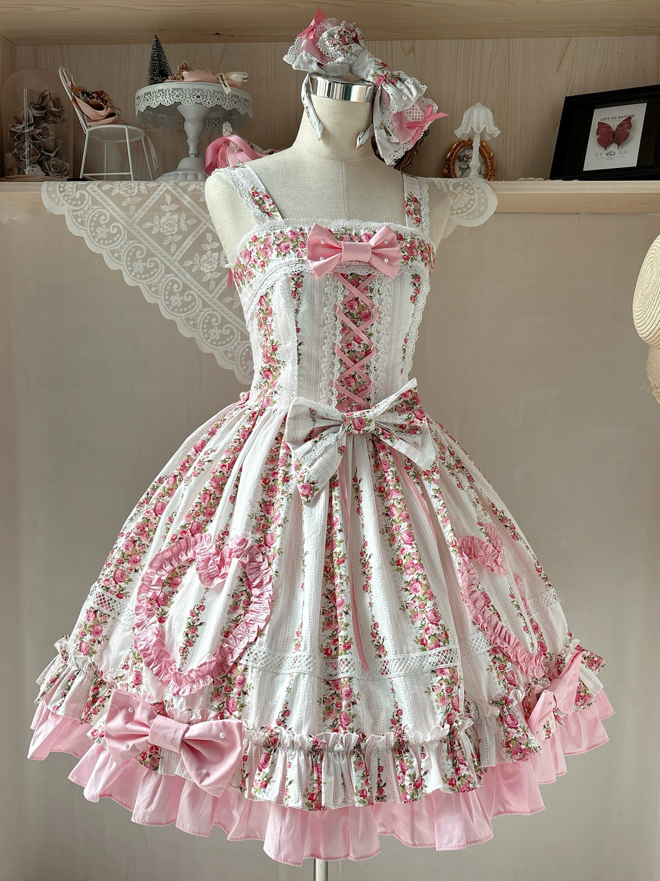 Blossom Whispers - Old School Lolita Cotton JSK Dress, Floral Print (L M S) 45001:830876