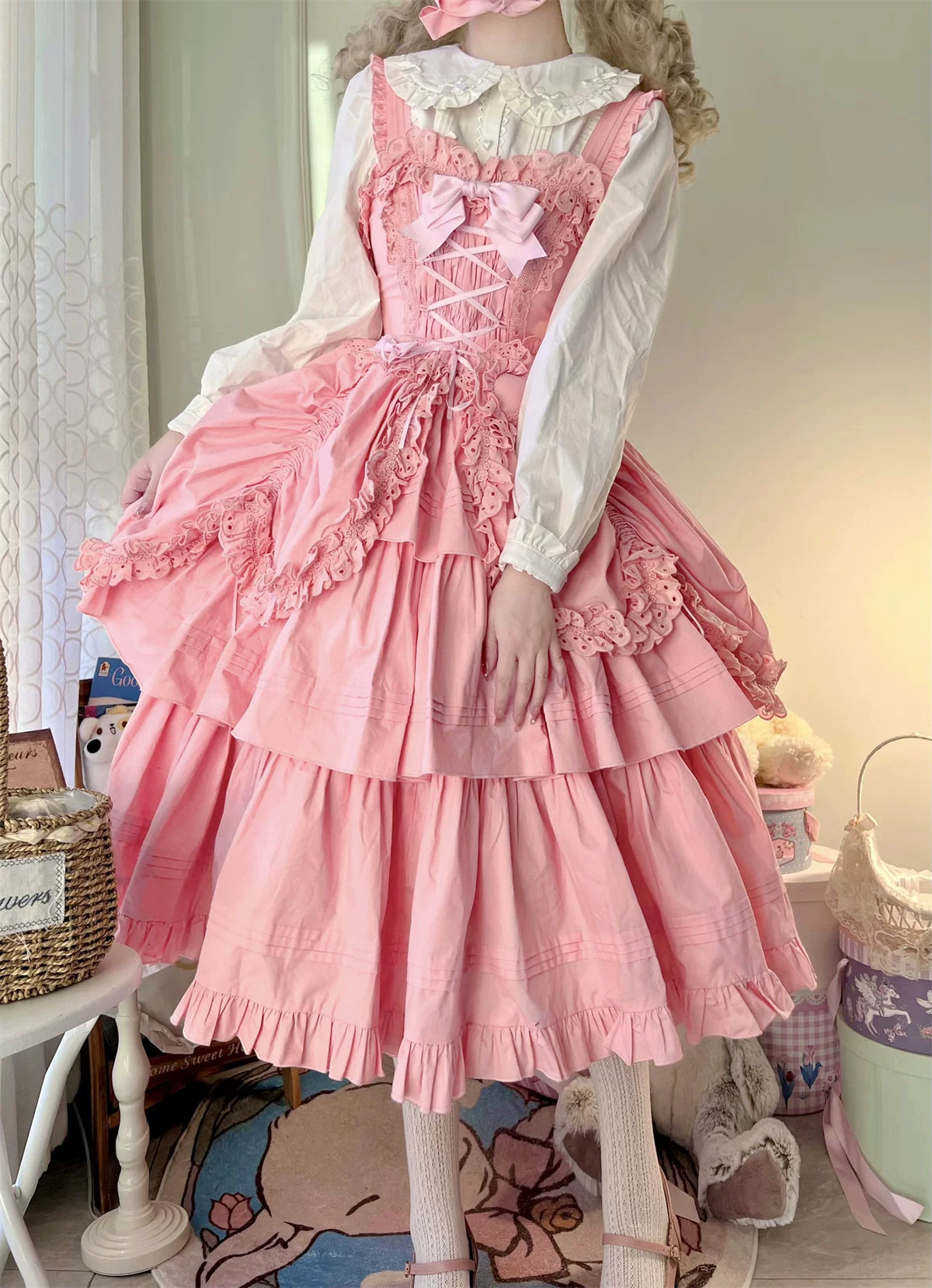Cotton Gothic Lolita Long JSK, Drawn-up Hem 45213:841030