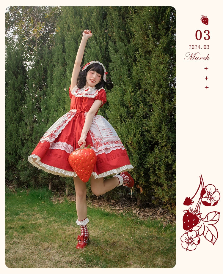 Flower and Pearl Box - Strawberry Basket - Country Lolita Dress Plaid Summer Spring Dress