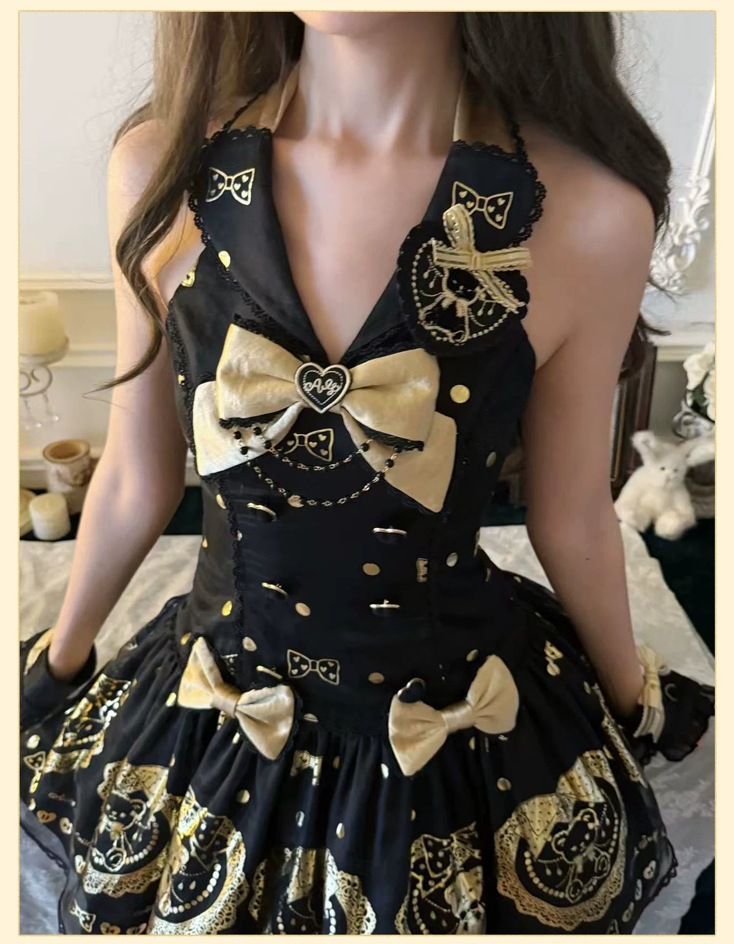 Brown Sugar Bear - Old School Lolita OP & Halter Dress, Bear Print 45249:842131