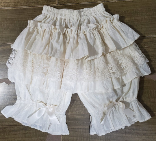 WangYan&Summer - Cotton Lolita Bloomers Tiered Pettipants Ivory Short version (total length 40 cm / 15.7 inches)
