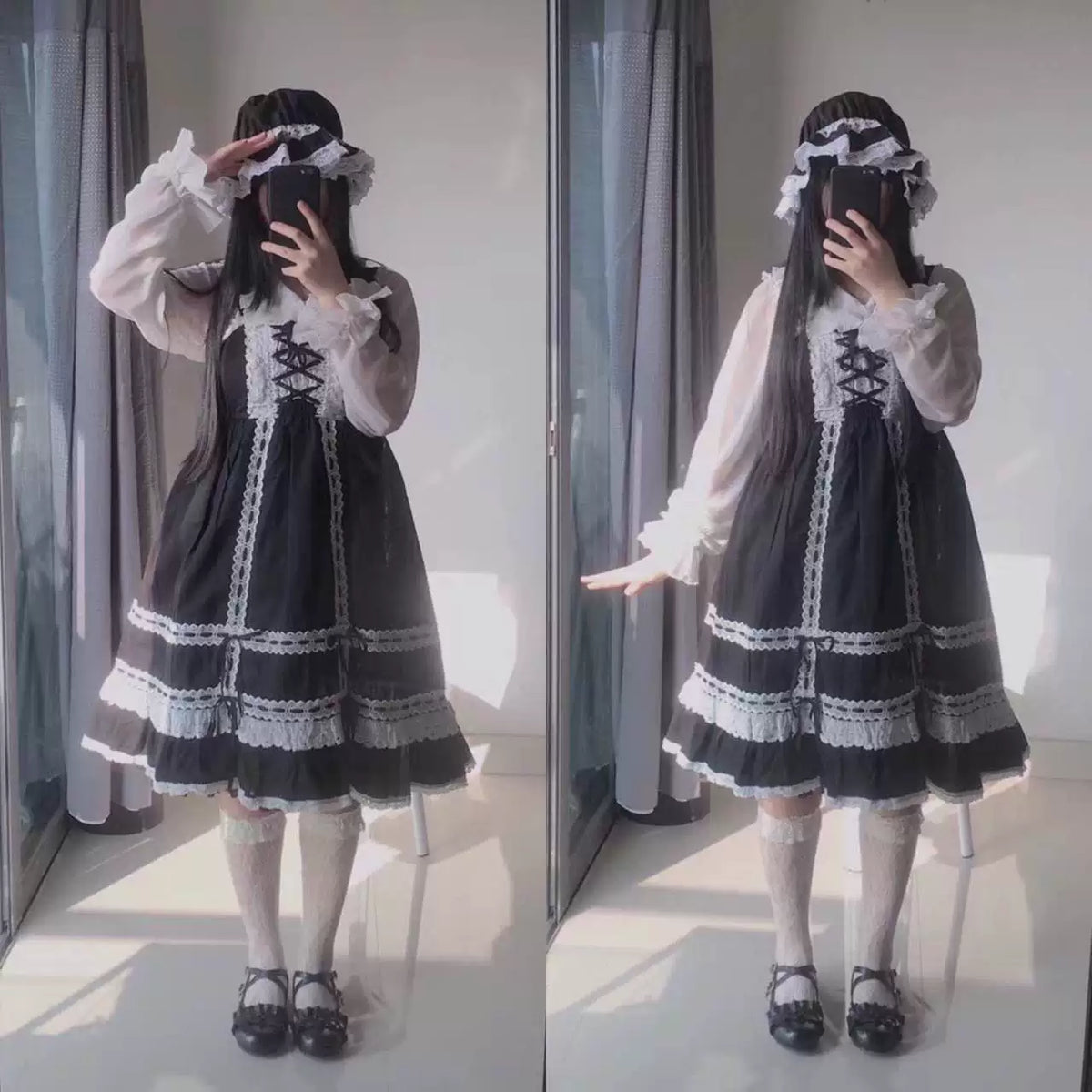 Old School Lolita Bonnet, Lace Ruffles 46085:874265