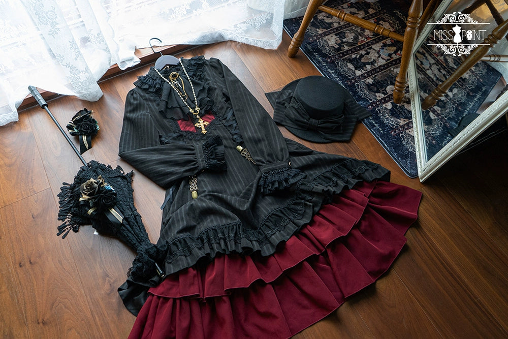 Miss Point - Perintz Manor - Gothic Lolita OP Long Sleeve Retro Lolita Dress 39904:642716