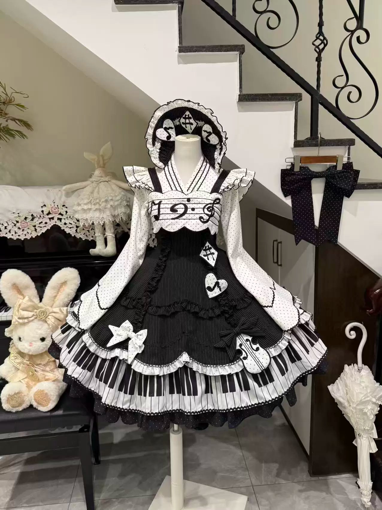 Rhythm Note - Old School Lolita JSK Dress with Piano Keys Hem (L M S XL) 45742:860621